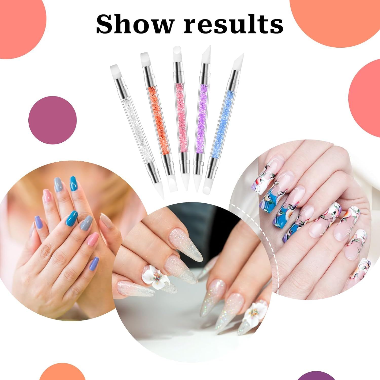 Pack of 5 Nail Art Sculpture Pen with Two Tips Silicone Nail Brush Gel Nail Carving Brush Nail Art Tools for Design, Nail Foil, Drawing, Shaping image number 4