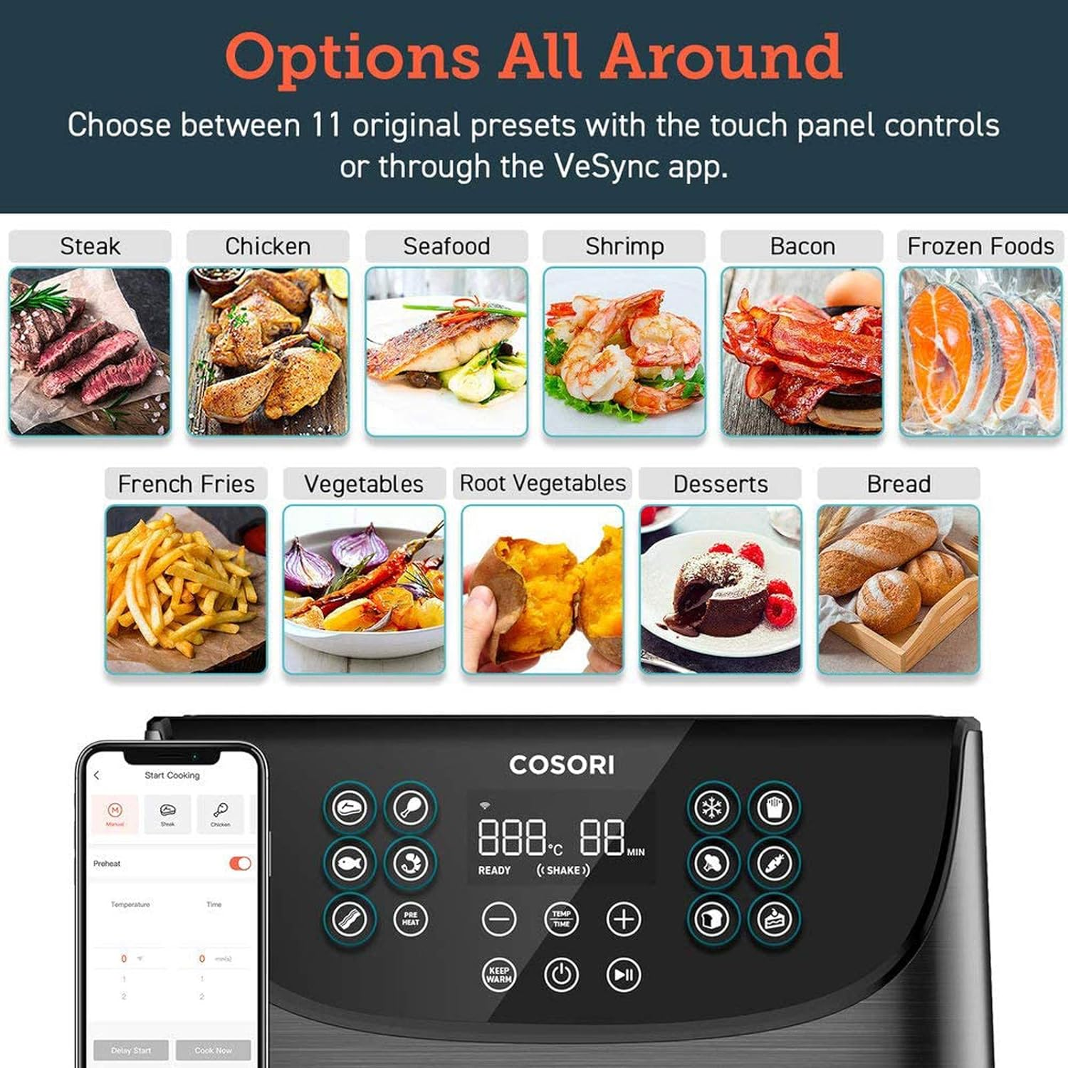 COSORI Air Fryer 5.5L Capacity,Oil Free, Energy and Time Saver with 13 Presets with 100 Recipes(Cookbook & Online), APP Control, On-Stick, Dishwasher Safe Basket,1700-Watt, CS158-AF image number 4