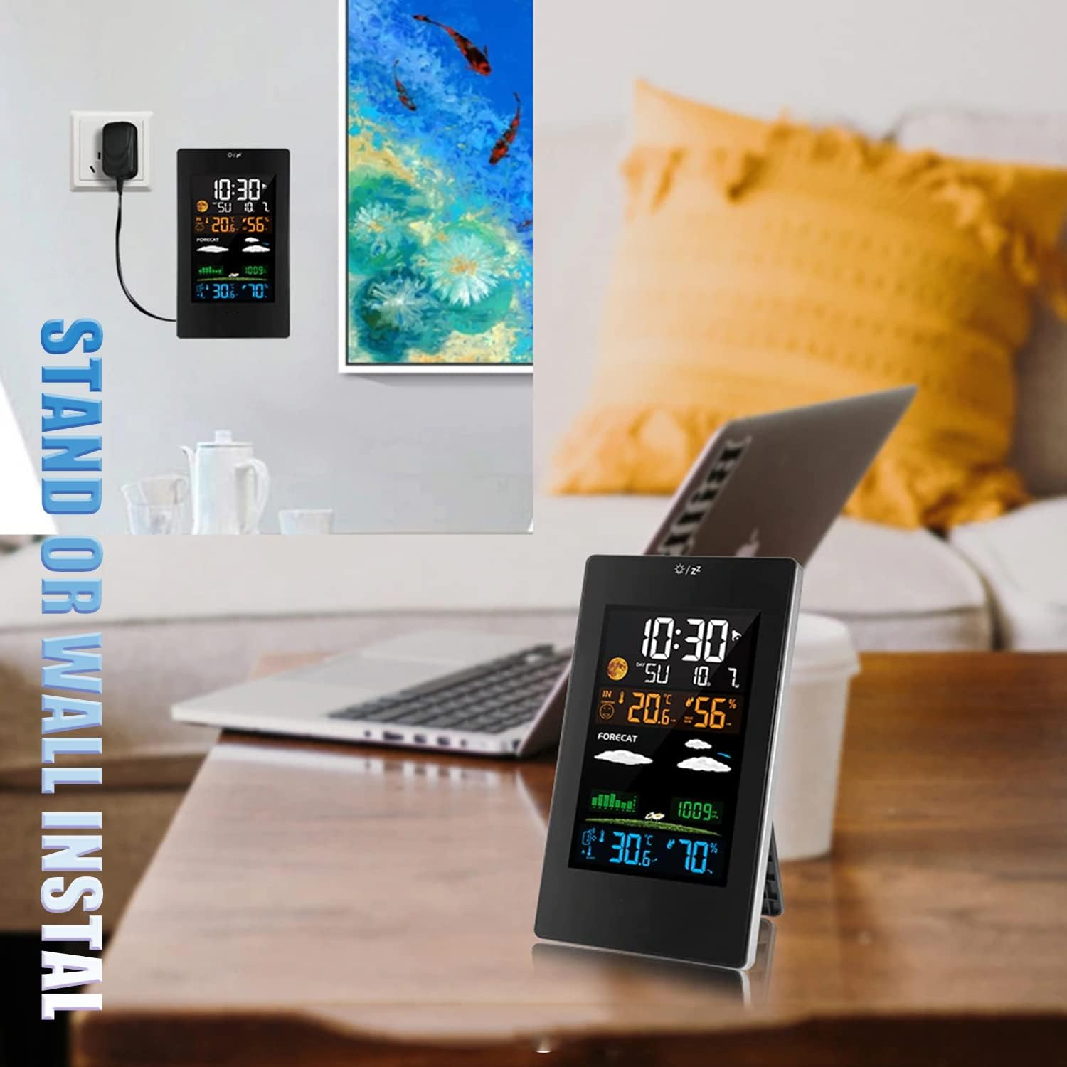 Wireless Weather Station Indoor Outdoor Weather Forecaster with Sensor Digital Hygrometer Monitor with Alarm Clo Moon Phase Adjustablt Balight Sooze Mode image number 3