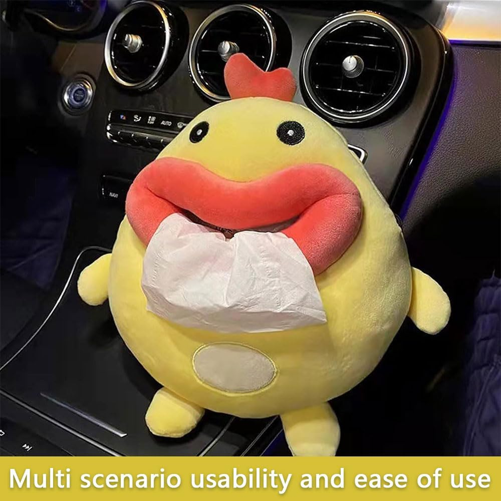 Cute Cartoon Animal Car Tissue Holder &ndash; Plush Chicken Tissue Box Cover for Car, Home, Bathroom, or Office &ndash; Funny Hanging Napkin Dispenser and Paper Storage Box