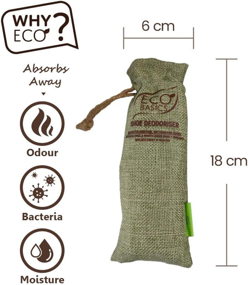 Eco Basics Shoe Deodoriser Twin Pack &ndash; 18X6X4 Cm. Bamboo Charcoal Absorbs Moisture, Bacteria, and Odours. Reusable by Sun Exposure. Lasts 1 Year; Eco-Friendly Compostable Charcoal for Garden Use. image number 1