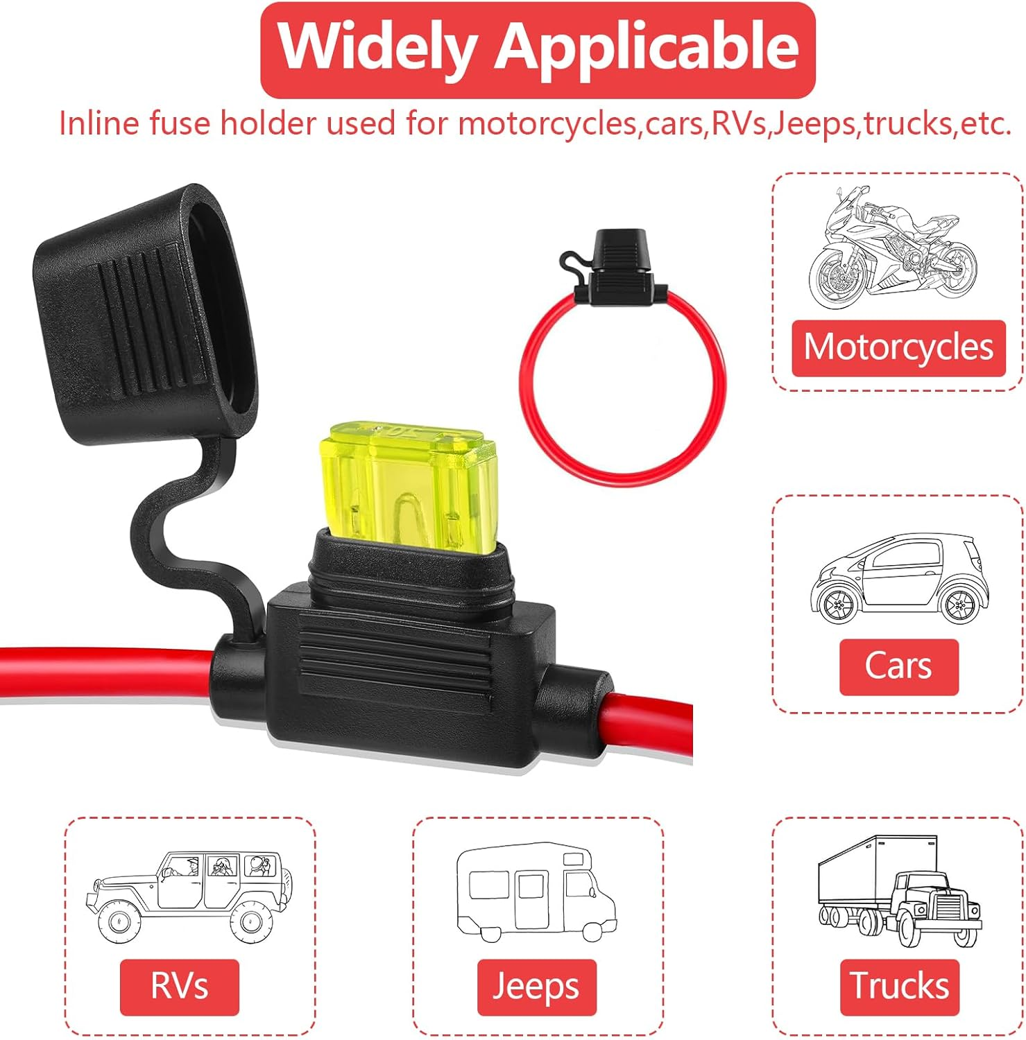 3 Pack 14AWG Inline Fuse Holder,Blade Automotive Fuse Holder,Tinned Copper Marine Wire for Car Truck ATV Boat Motorbikes with 6 PCS Standard Blade Fuses ATC/ATO (3 of Each: 20A, 30A) image number 4