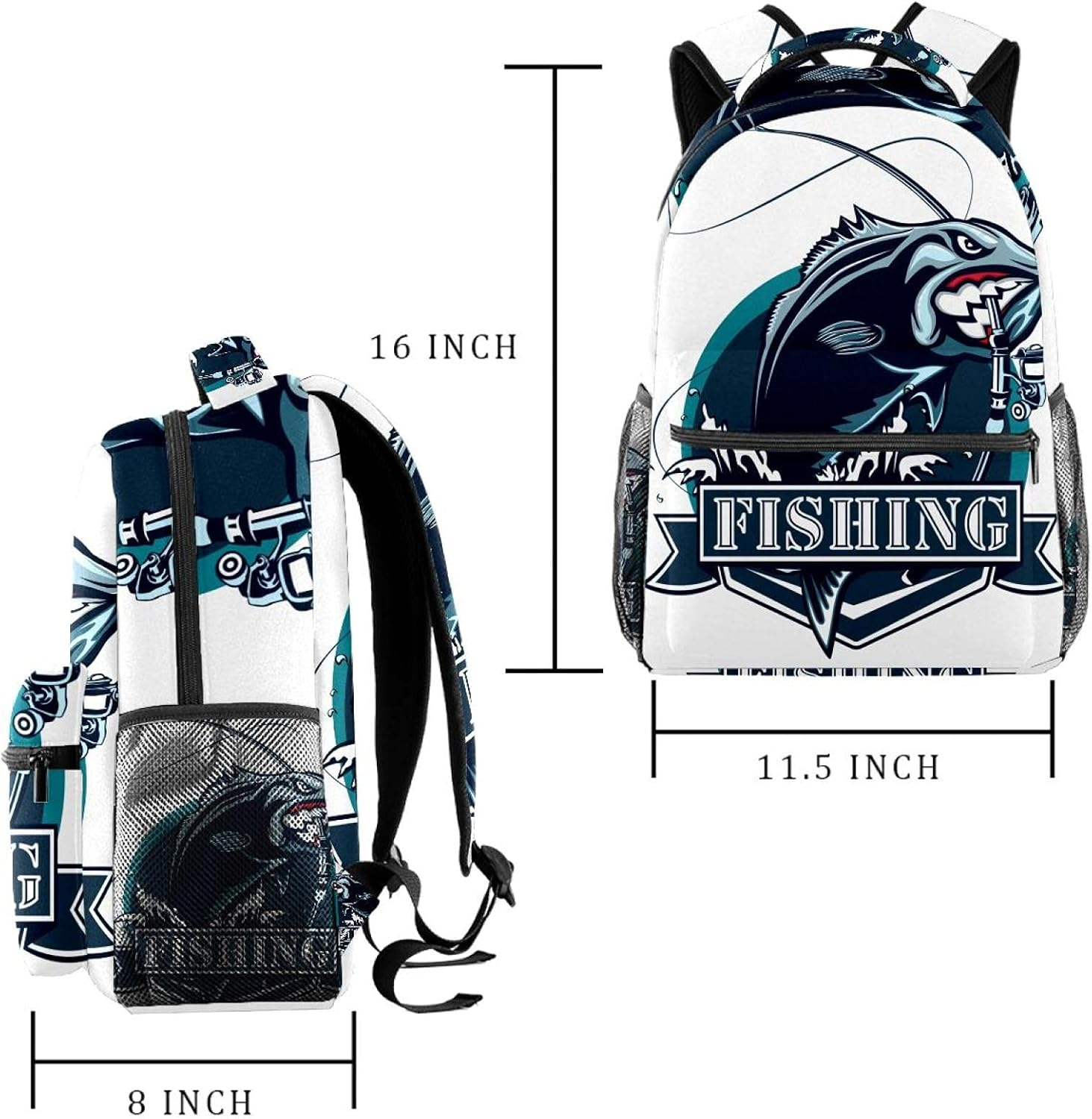 Bass Fish and Fishing Backpack Students Shoulder Bags Travel Bag College School Tote Backpacks