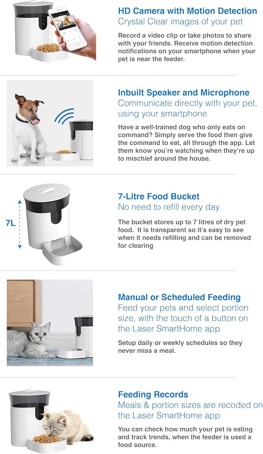 Laser Tech4Pets Smart Pet Feeder with HD Camera & Audio &ndash; 7L Capacity, Motion Alerts, Smart App Control, Remote Feeding, Alexa & Google Assistant Compatible &ndash; for Cats & Dogs image number 4