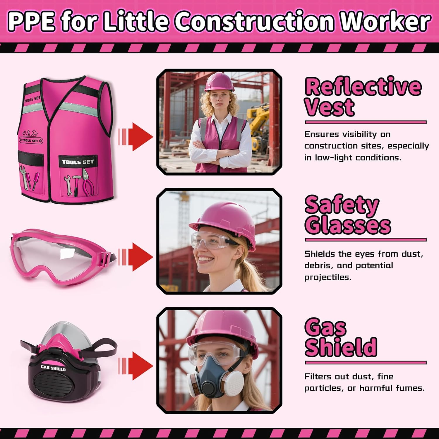 Kidbloom Kids Tool Set, Pretend Play Tool Box with Toy Drill, Construction Toys with Vest, Girls Toys Gift for 3 4 5 image number 4