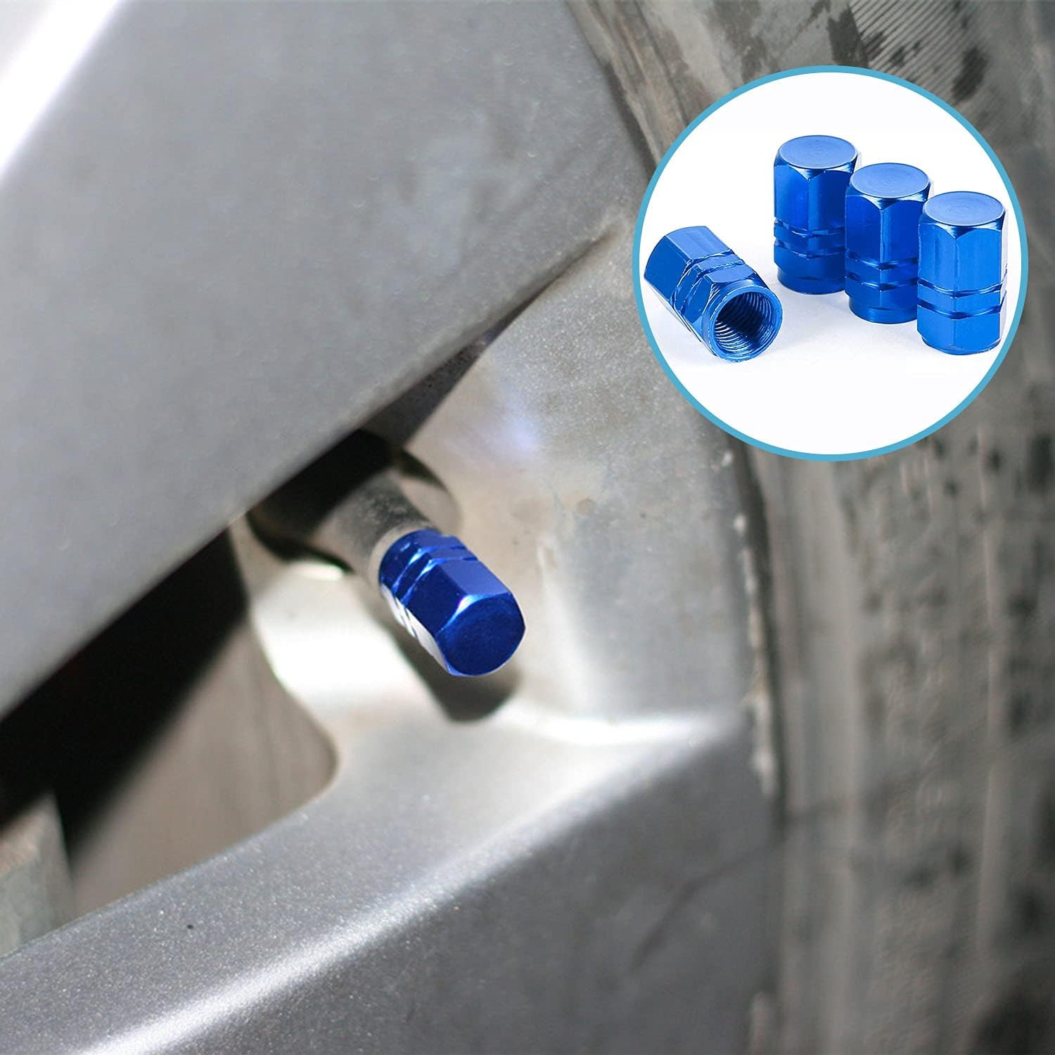 8 Pcs Aluminum Tire Valve Stem Caps Metal Car Dust Caps for Car Tyres Universal Tyre Valve Caps Car Caps with Gasket for Motorbike, Trucks, Bike, Electric Scooter, SUV, Baby Buggies (Red, Blue)