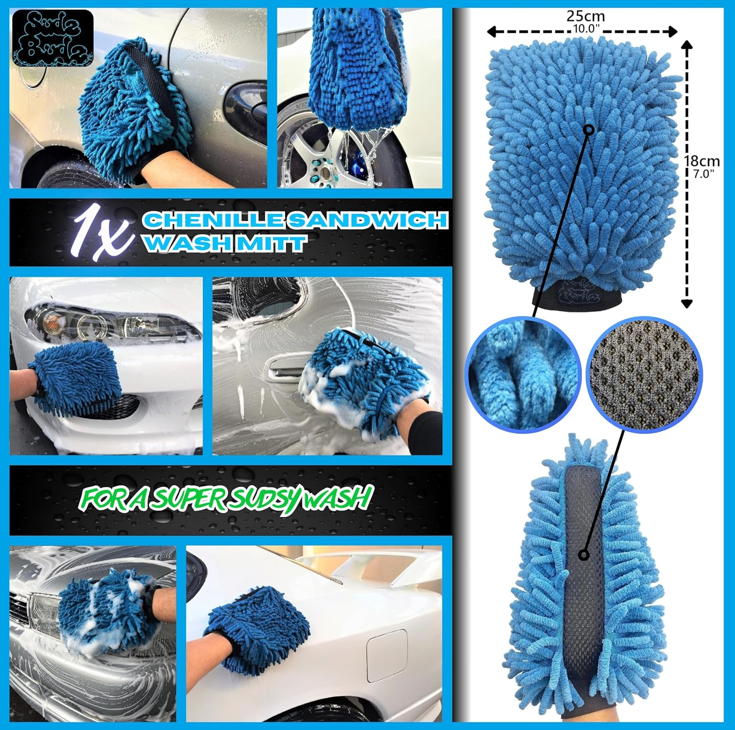 Premium Microfibre Car Wash Kit 8Pcs | Multipurpose Car Wash Mitts, Microfibre Towels Set, Wheel Brush, Detailing Brushes Set. Cleaning Kit for Exterior Washing, Interior Cleaning