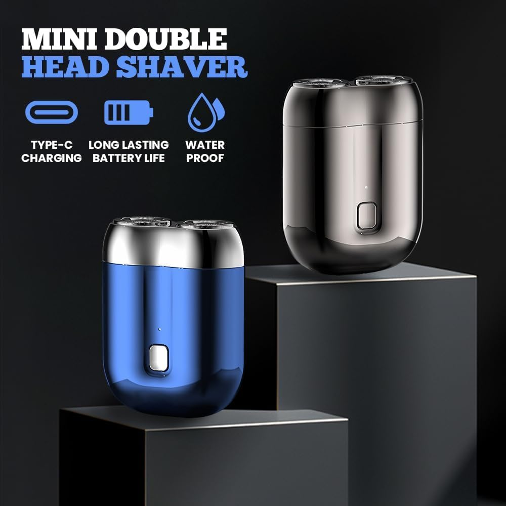 Mini Dual-Head Electric Shaver, 2025 New Model Upgrade Pocket Shaver USB Mini Shavers for Men, Washable Double Head Razor, Rechargeable Waterproof Compact Electric (Blue) image number 4