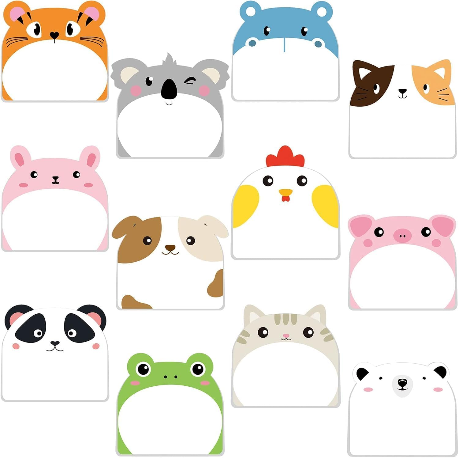 Weforu Animal Sticky Notes Cartoon,12 Pads Kawaii Animals Sticky,Self-Stick Message Tabs for School Student Kids Gifts Party Bags Filler (360 Sheets) image number 2