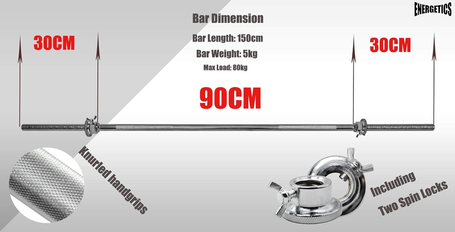 50Kg Ez Grip Cast Iron Barbell Weight Set - 150Cm Bar + 45Kg Iron Weight Plates - Weight Training Exercise Workout Fitness Gym Strength