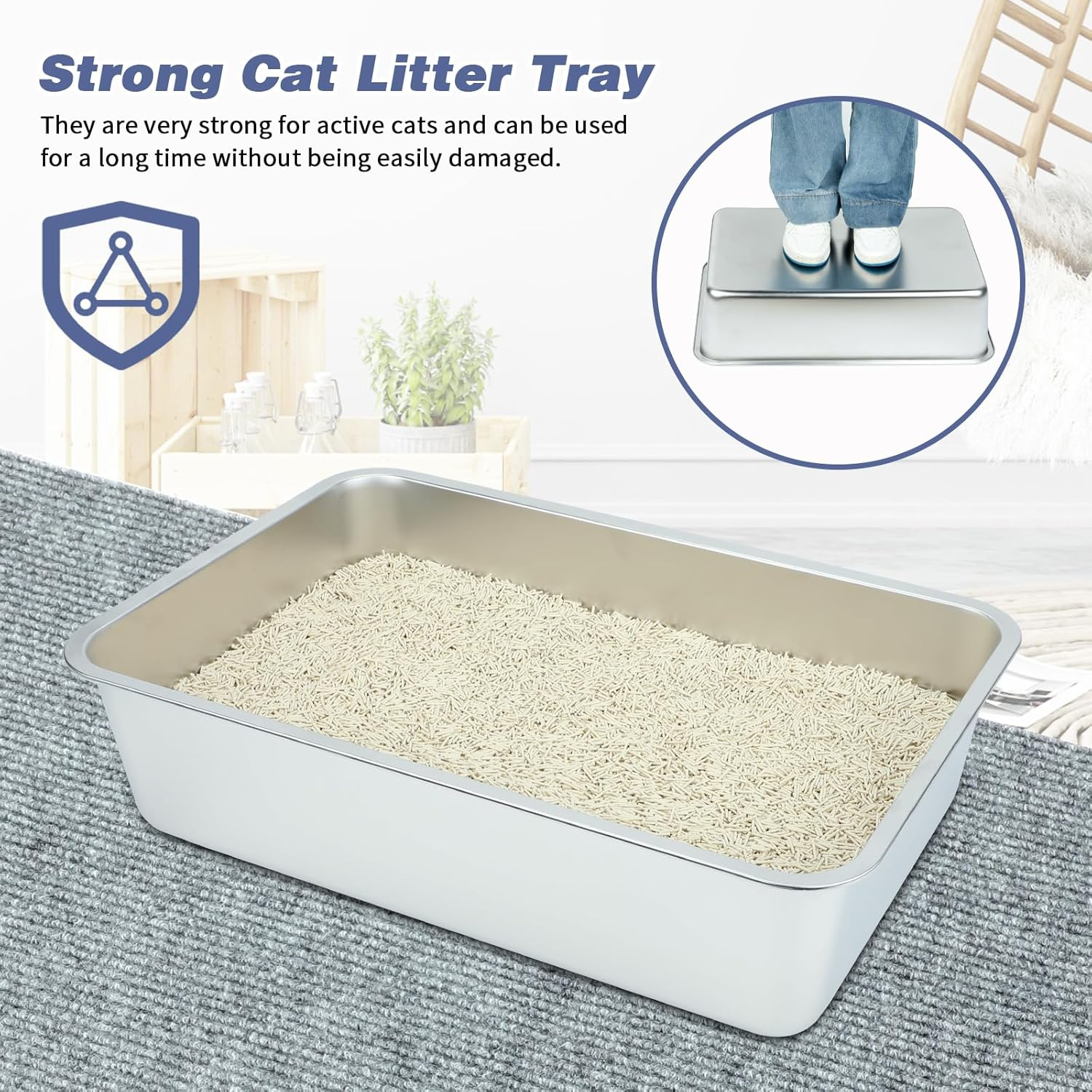 YUEPET 2 Packs Large Stainless Steel Cat Litter Box, Non Stick Metal Cat Litter Pan, Rustproof Tall Cat Litter Tray Easy to Clean Suitable for Cats Kitty 23.6"X15.7"X5.9" image number 2