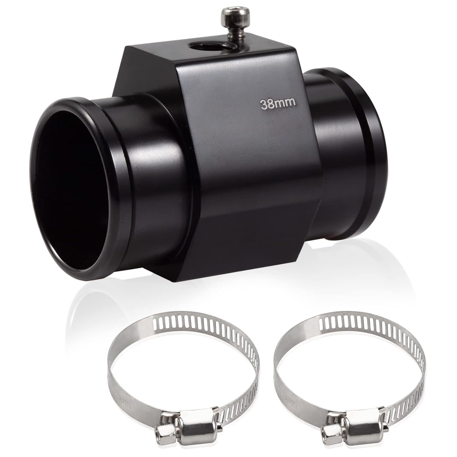 Aluminum Water Temperature Joint Pipe Connector 38Mm 1-1/2" Radiator Hose Sensor Gauge Adapter with 2 Hose Clamps Water Temp Meter Gauge Joint Pipe Temperature Sensor Adapter image number 5