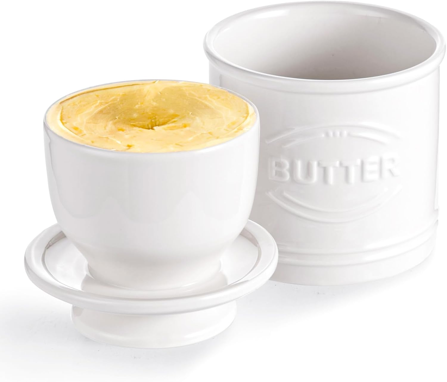 Besmeety French Butter Dish Ceramic Butter Dish Butter Bell (White, XL)