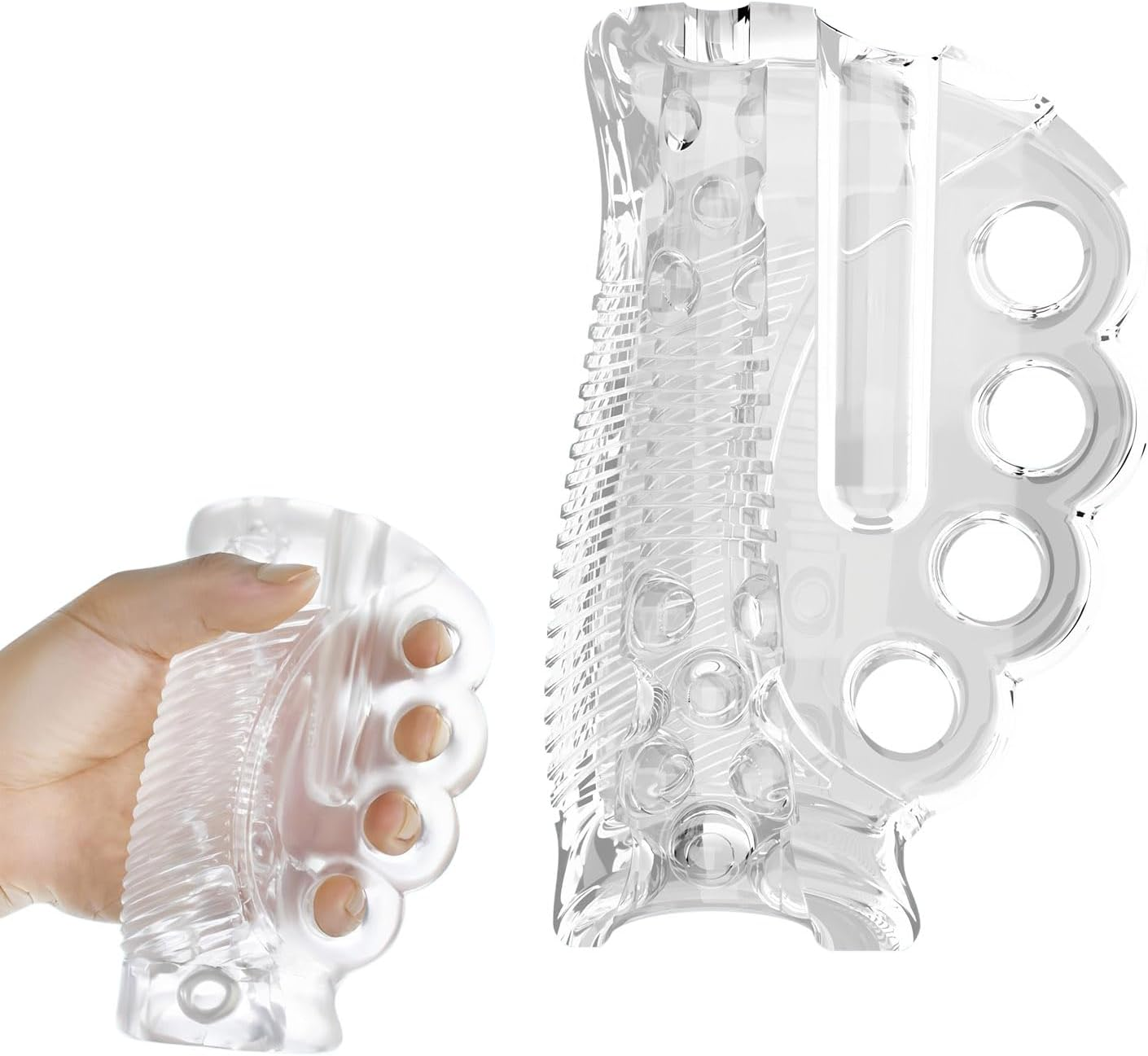 Mineens Transparent Male Masturbator - Male Masturbator with Handle - Realistic Oral & Vagina Textured Stroker, Soft TPE Masturbation Sleeve for Men image number 2
