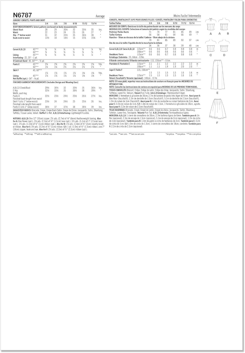 New Look Sewing Pattern UN6787A Juniors' Corsets, Trousers and Skirt a (3/4-13/14) image number 1