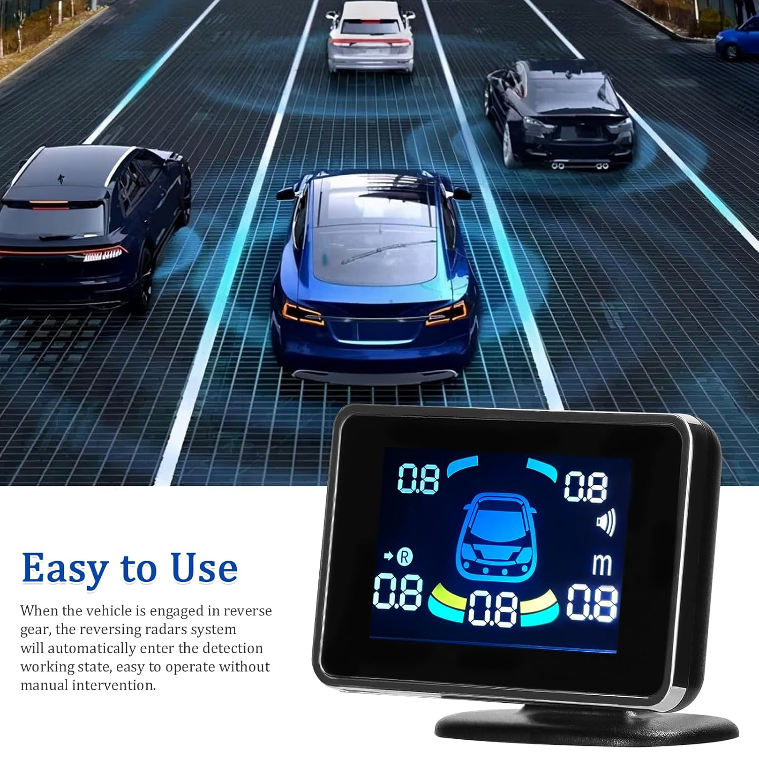 ACAGALA Car Parking Sensor Reversing Radars System Front & Rear Support Sound Warning/Buzzer/Mute with 8 Parking Sensors Distance Detection LCD Distance Display Volumes Adjustable