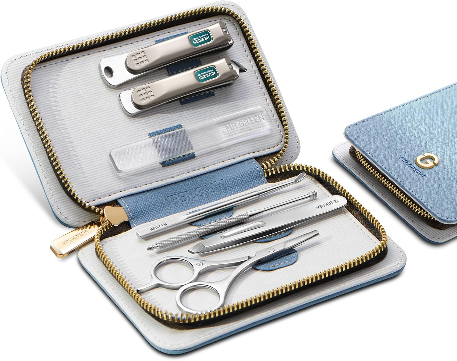 MR.GREEN Fashion Imprint Manicure Sets Professional Nail Clipper Set Personal Care Tool Kits Nial Cutter Gift with Leather Case (Green(10Pcs Set))