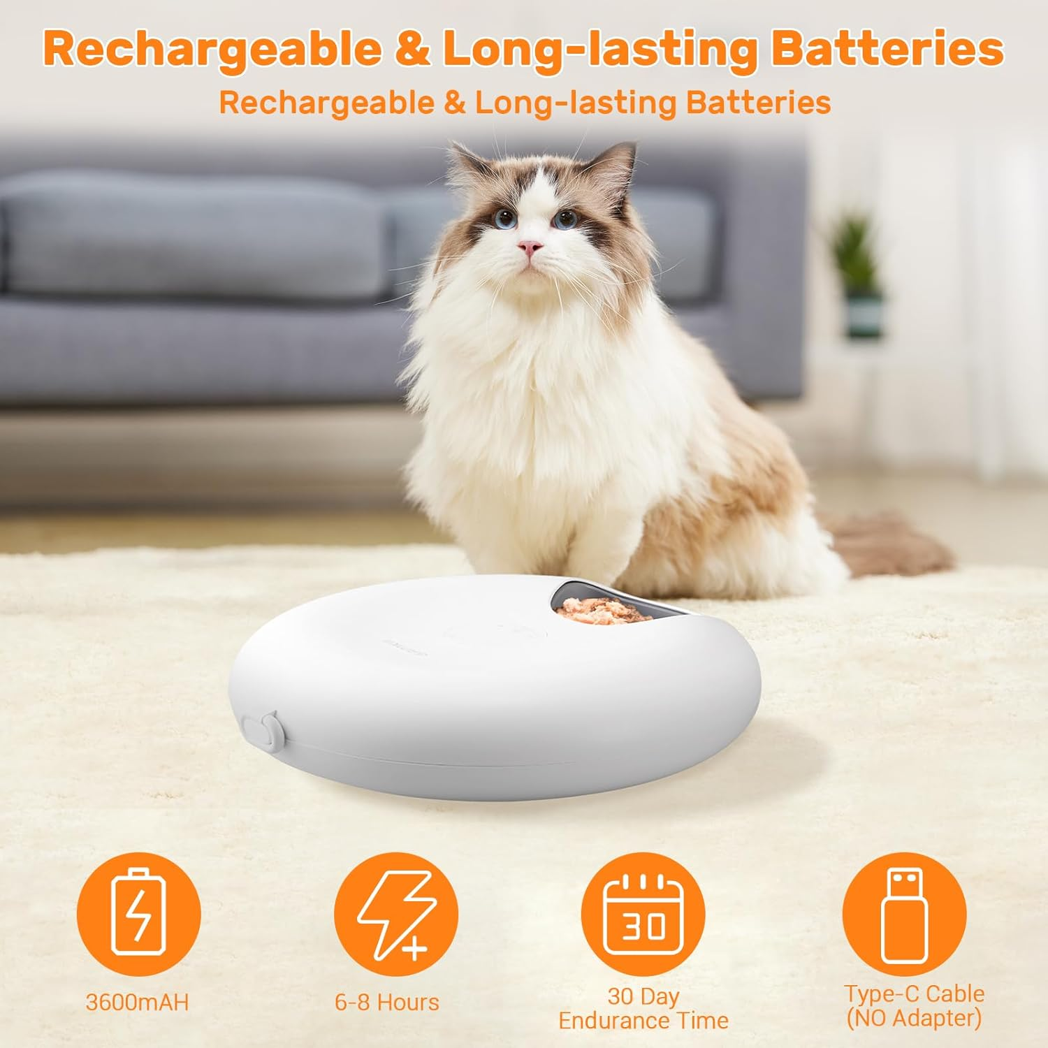 GAMKII Automatic Cat Feeder for Wet Food, 6 Meals Cat Food Dispenser with 2 Ice Packs, Programmable Timer, Rechargeable Cordless Auto Pet Feeder for Cats Small Dogs- Bpa-Free Food Tray image number 2