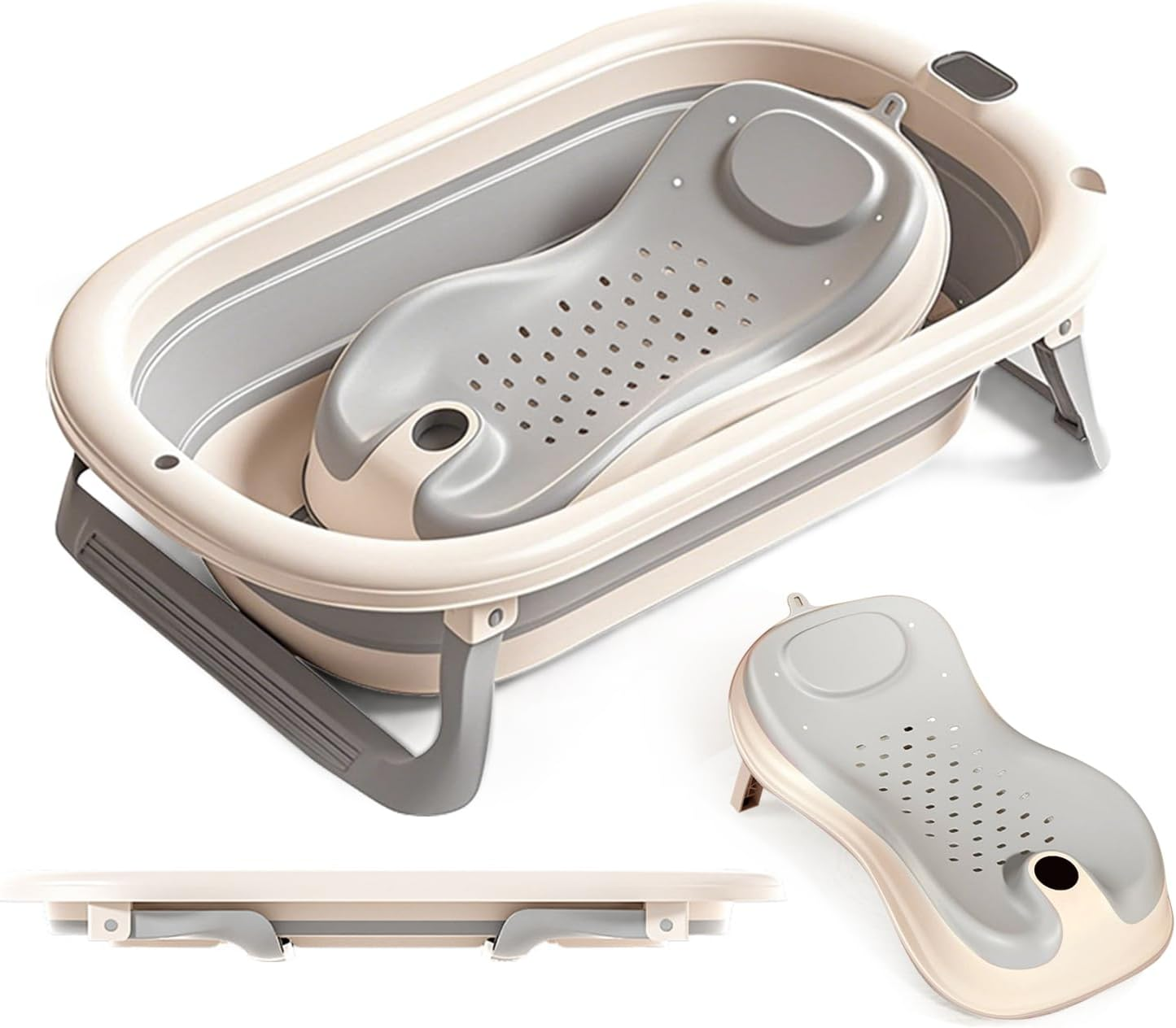 Xkimos Collapsible Baby Bath, Baby Bath Tub with Antibacterial Stand, for Newborns 0-36 Months, Perfect Portable Travel Baby Bathtub (Gray)