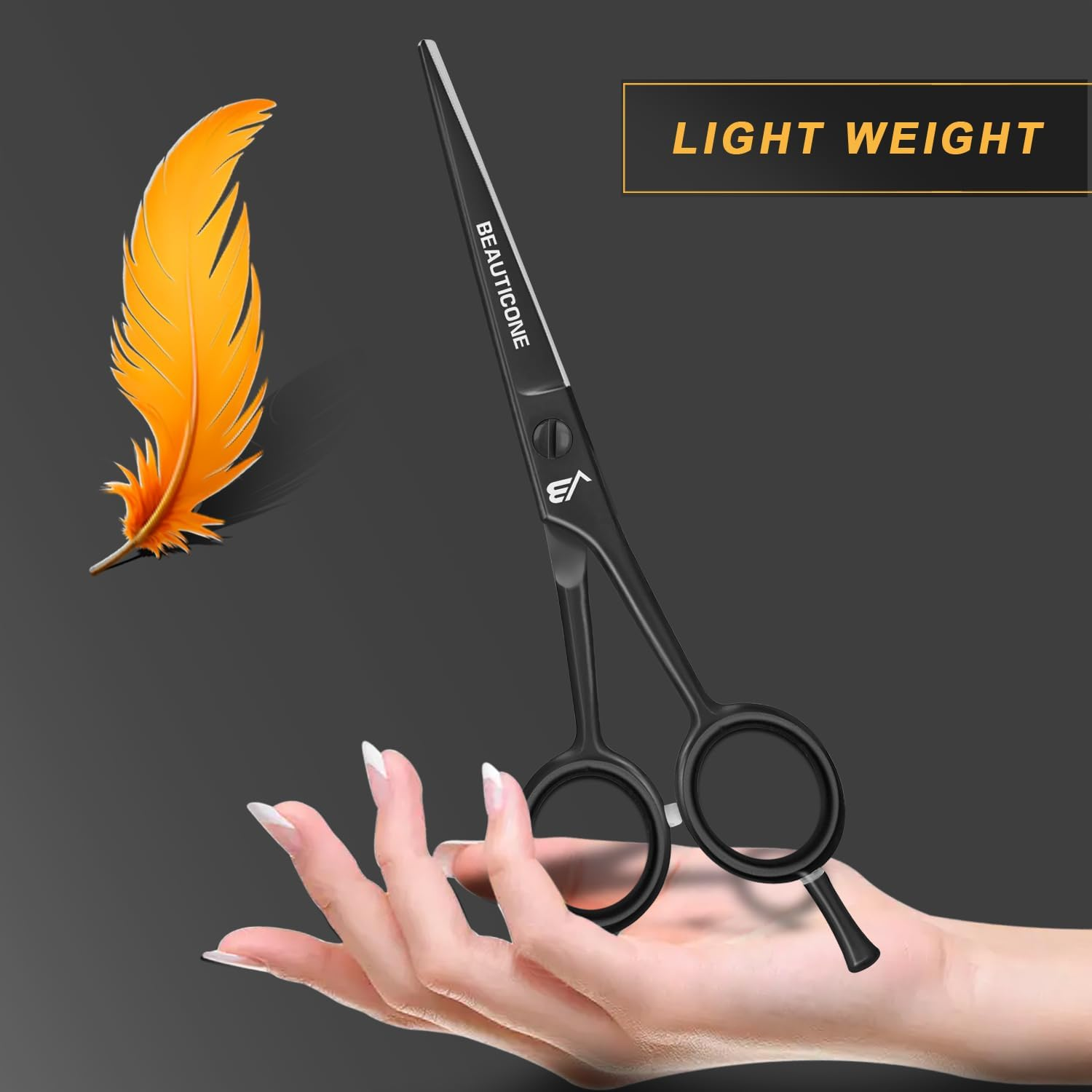 BEAUTICONE &reg; Hair Cutting Scissors - High Carbon SS 6.5" Professional Barber-Grade Salon Shears with Serrated & Razor Edge - Black Premium Gift Box with Leather Pouch & Extra Accs - Ultra Lightweight image number 3