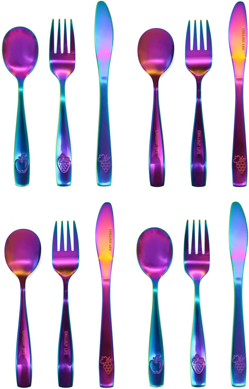 12 Piece Stainless Steel Kids Silverware Set - Child and Toddler Safe Flatware - Utensil Set Includes 4 Small Spoons, 4 Forks & 4 Knives - UV Rainbow image number 5