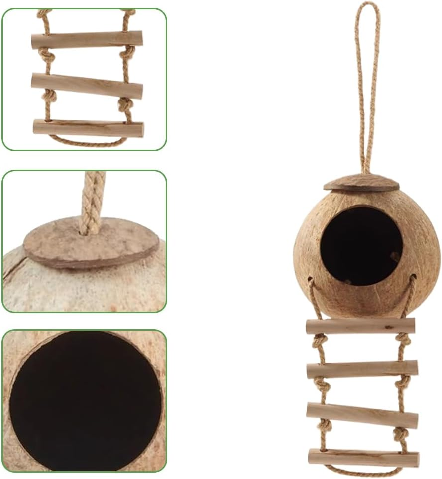 Coconut Hut,Hideout Cave,Coconut Hideout,Hanging Birdhouse Cage,Bird Shell Breeding Nest,For Parrot Parakeet Lovebird Finch Canary,For Home Garden Bedroom Living Room,Polished Lanyard Style image number 1