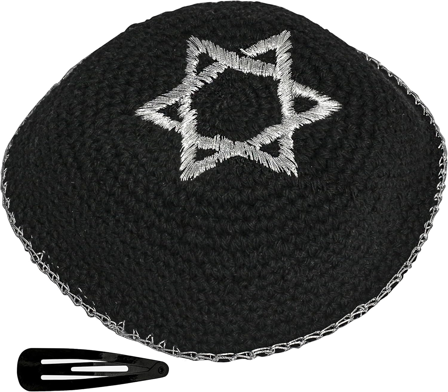 KIPPIK Star of David Jewish Kippahhatfor Men & Kids with Clip Beautifully Knitted, Breathable, Comfy, Soft, Kippa Celebrating, Praying, Studying, Synagogue Blue Magen David with Line
