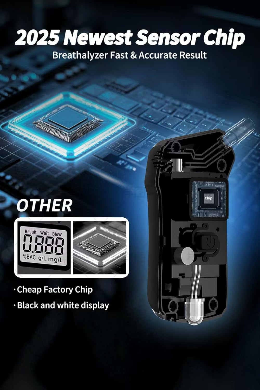 Breathalyzer, Upgraded Portable Professional High-Accuracy Breathalyzers for Alcohol with LCD Digital Display, Personal Alcohol Breathalyzer Tester for Home Use Breath Alyzer Tester with 5 Mouthpieces image number 3