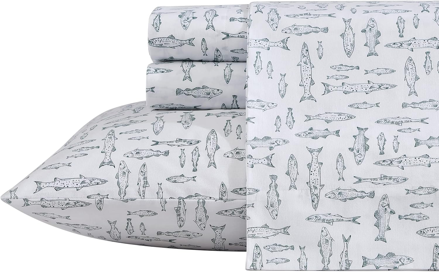 Eddie Bauer - Full Sheets, Cotton Percale Bedding Set, Crisp & Cool Home Decor (Albright Hill Green, 4 Pcs, Full) image number 4