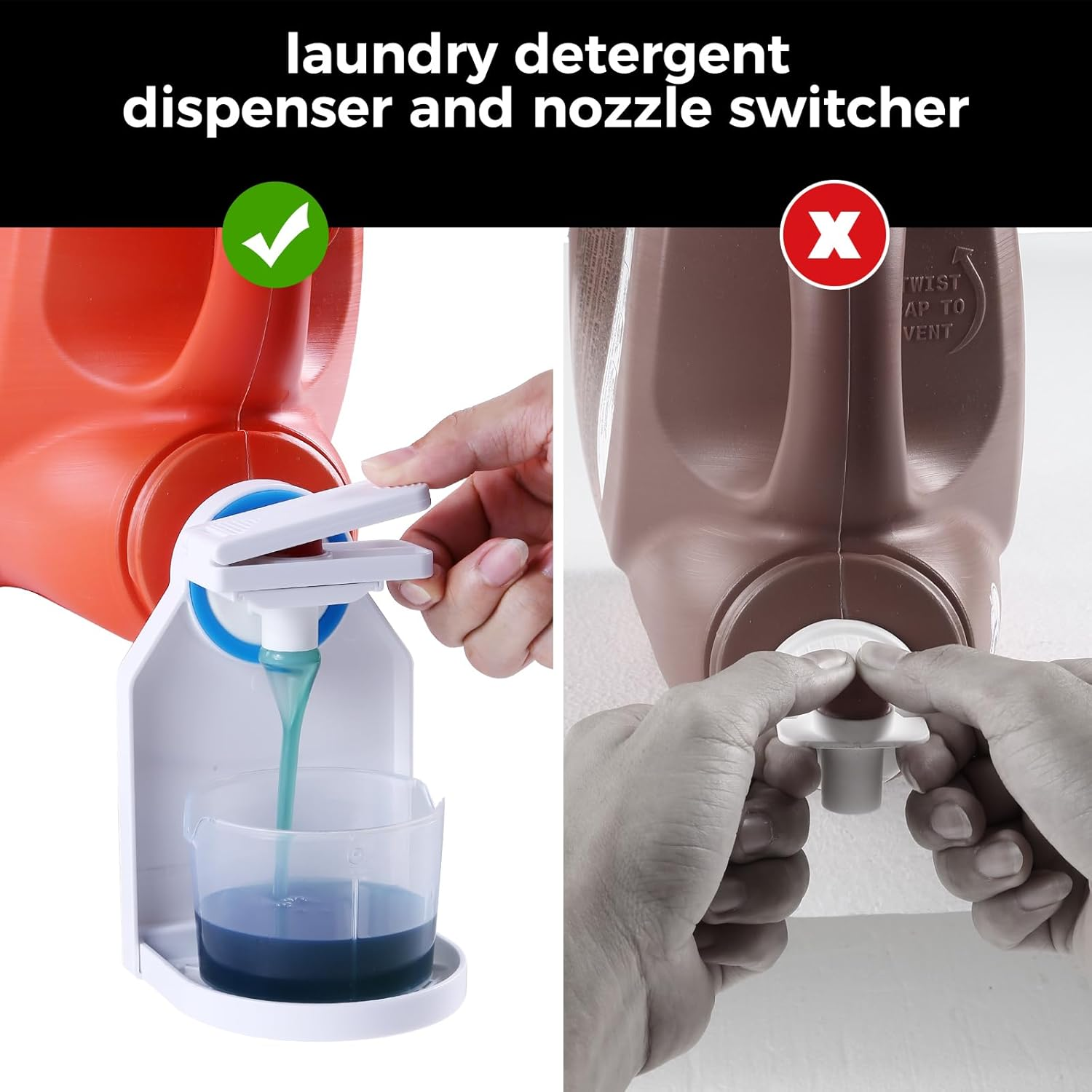[2 Pack] Laundry Detergent Dispenser Cup Holder & Nozzle Force-Saving Switch, Soap Dispenser,Drip Catcher, for Laundry Room Organization and Storage image number 3