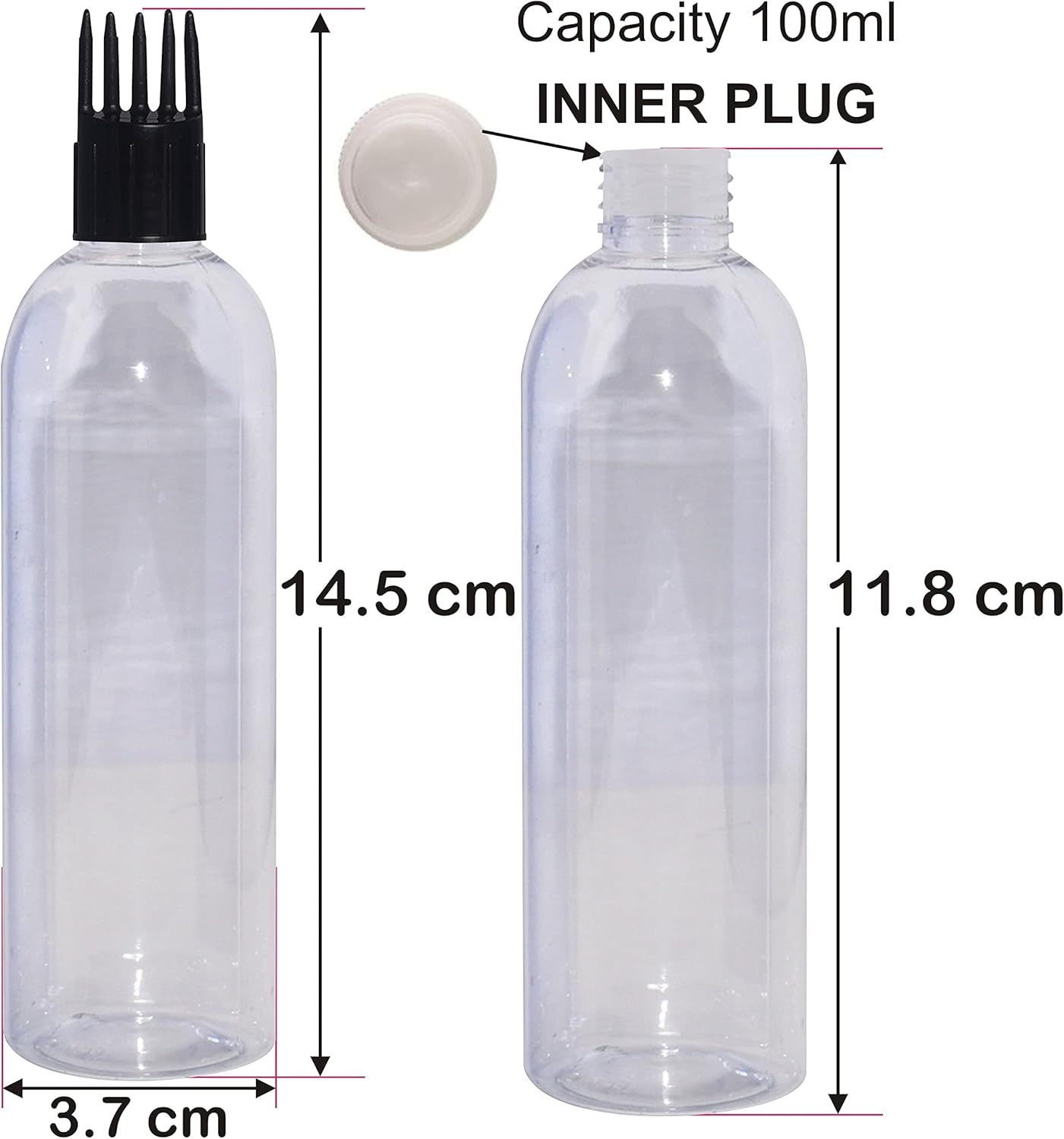 Zenvista Meditech 100Ml Transparent Bottle with Applicator & round Black Color Cap, Very Useful, for Hair Oil, Shampoo, Medicines (Pack of 5) image number 1
