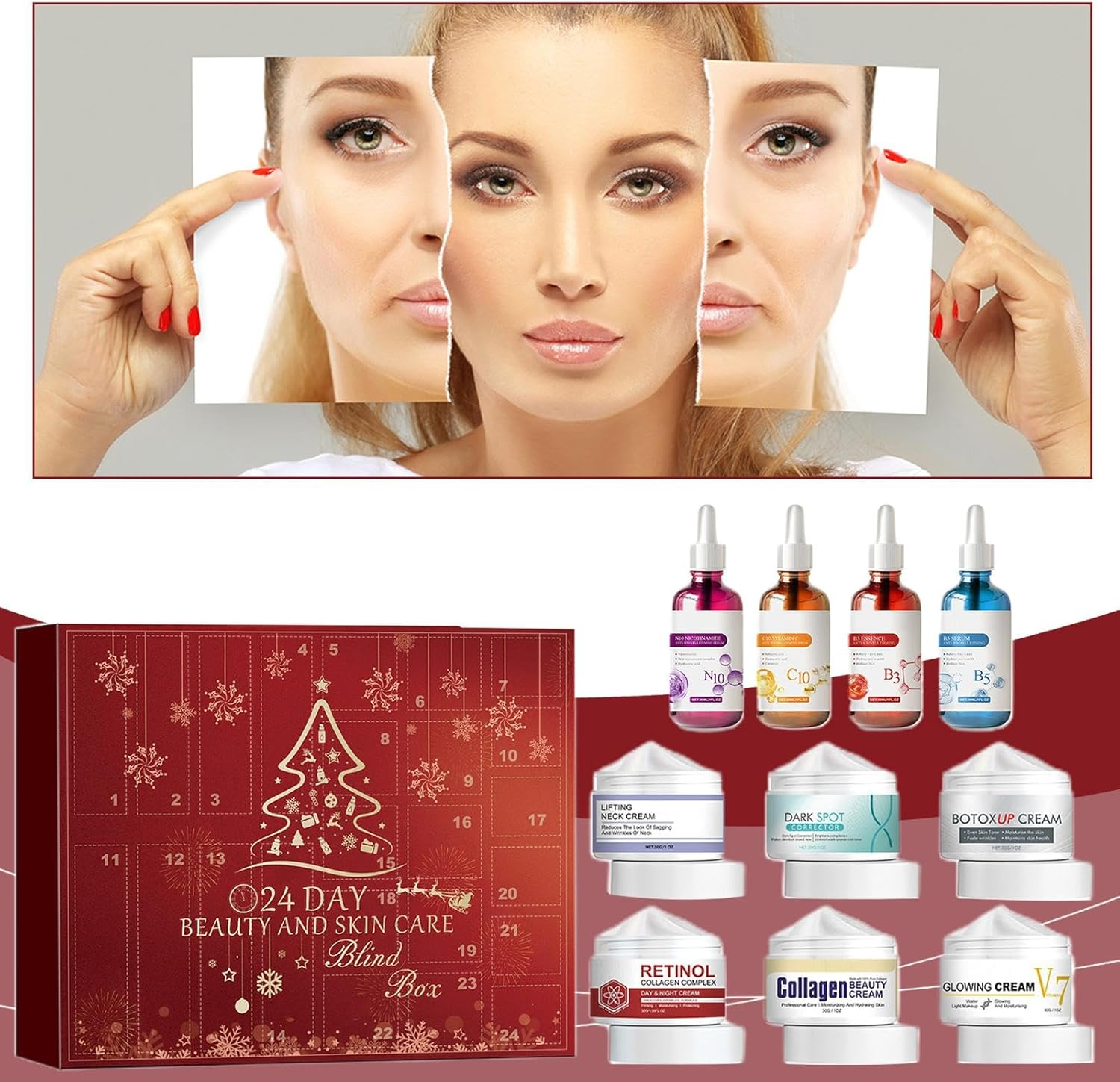 Christmas Beauty Advent Calendar | Skincare Advent Calendar | Makeup Advent Calendar 2024 | Christmas Surprise Countdown Calendar Beauty Box | Christmas Surprise Beauty Advent Calendar Makeup Kit image number 4