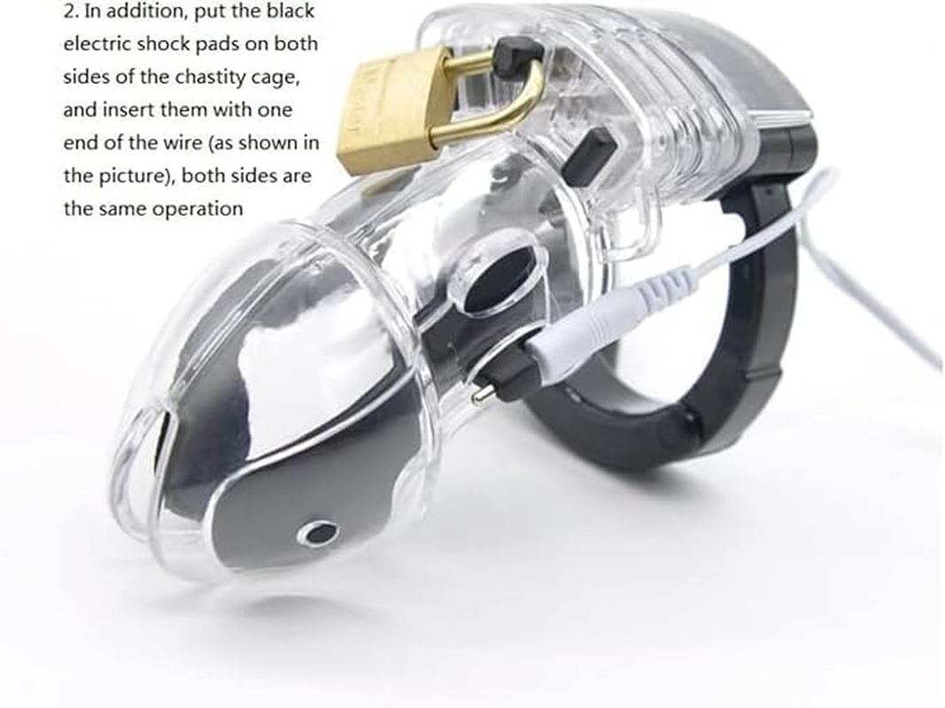 Erection Cock Penis Cage Adjustable Chastity Cage with Electric Shock Function Electric Shock Lightweight Premium Chastity Device Men Male Restraints Chastity Belt Adult Game Sex Toy (Clear)