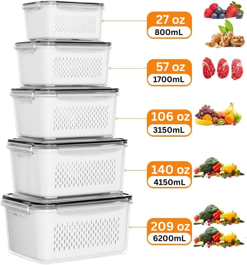 OKAM Fruit Storage Containers for Fridge Set of 5 - Air-Tight, Bpa-Free, Includes Colanders & Lids, Microwave/Refrigerator/Freezer Safe -Ideal Strainer Container for Veg, Produce, Fruit, Berry Storage image number 5