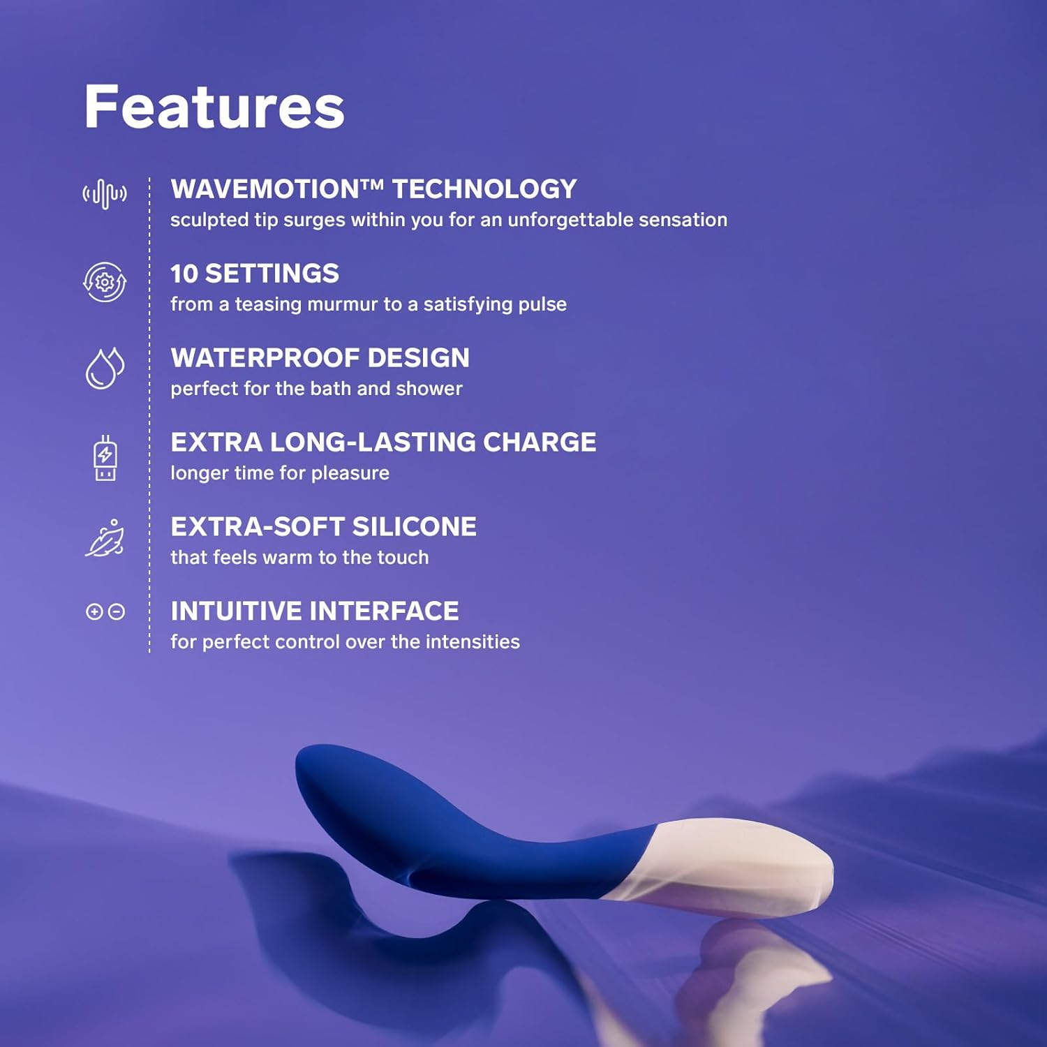 LELO MONA Wave Personal Massager for Women, G Spot Vibrator with Wavemotion Technology, Sex Toy for Women with 12 Vibration Patterns, G Spot Dildo, Female Sex Toy, Adult Toys for Women, Blue image number 2