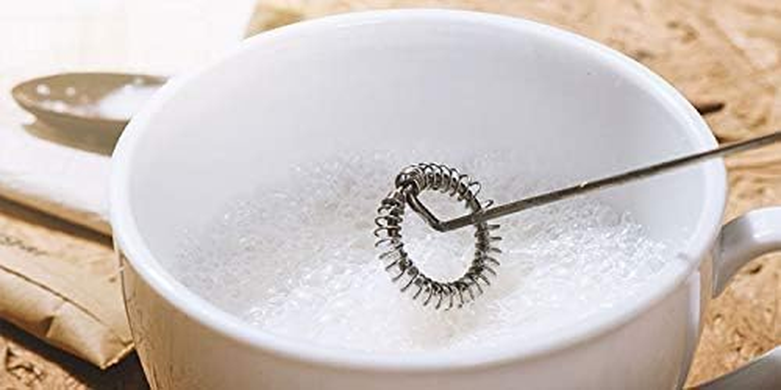 AUSPURE Milk Frother Handheld, Electric Stainless Steel Whisk for Coffee, Latte, Cappuccino, Hot Chocolate, Matcha & Protein Drinks - Battery Operated, White Wood image number 2