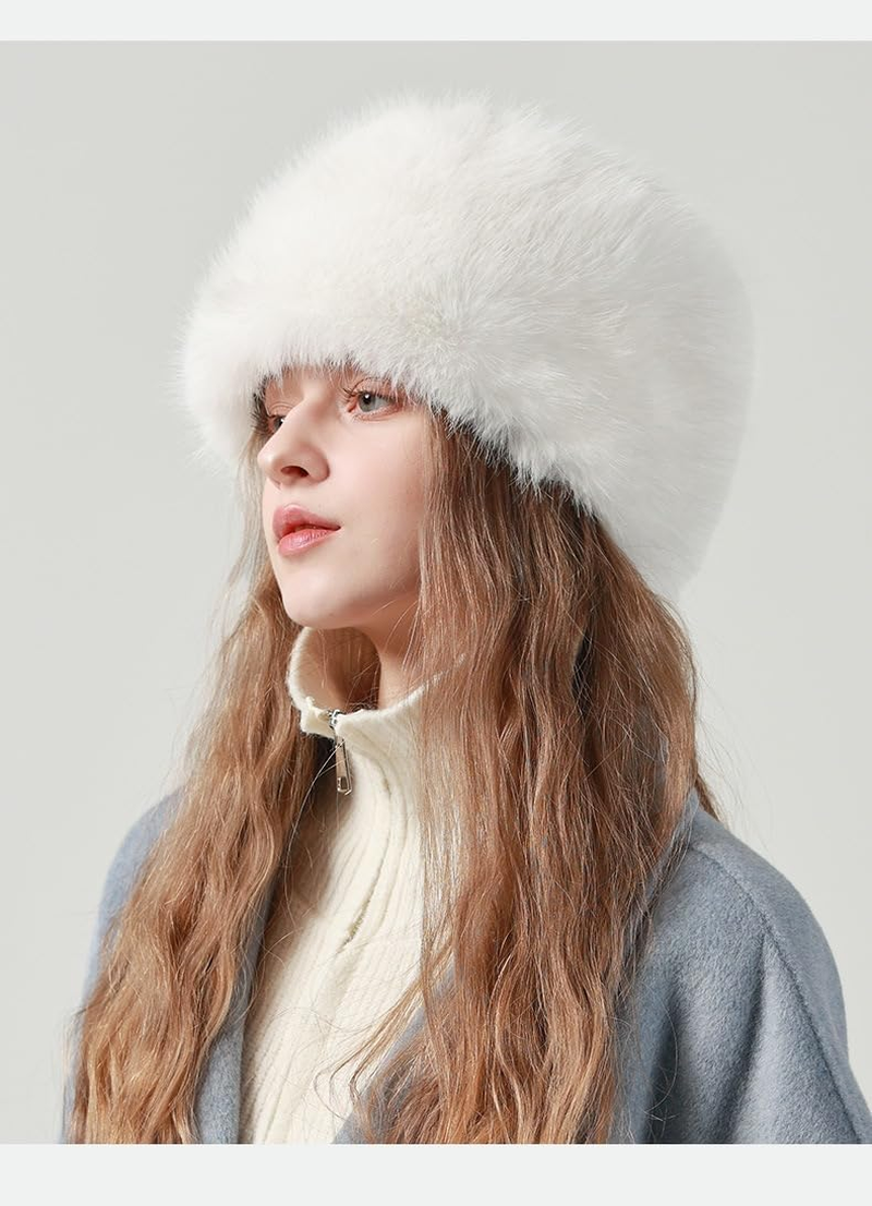 HENWUBEI Women&rsquo;S Russian Faux Fur Bomber Hat - Winter Trapper Ear Warmer for Skiing, Hunting, Travel, Soft Fluffy Fleece-Lined Cold Weather Hat White