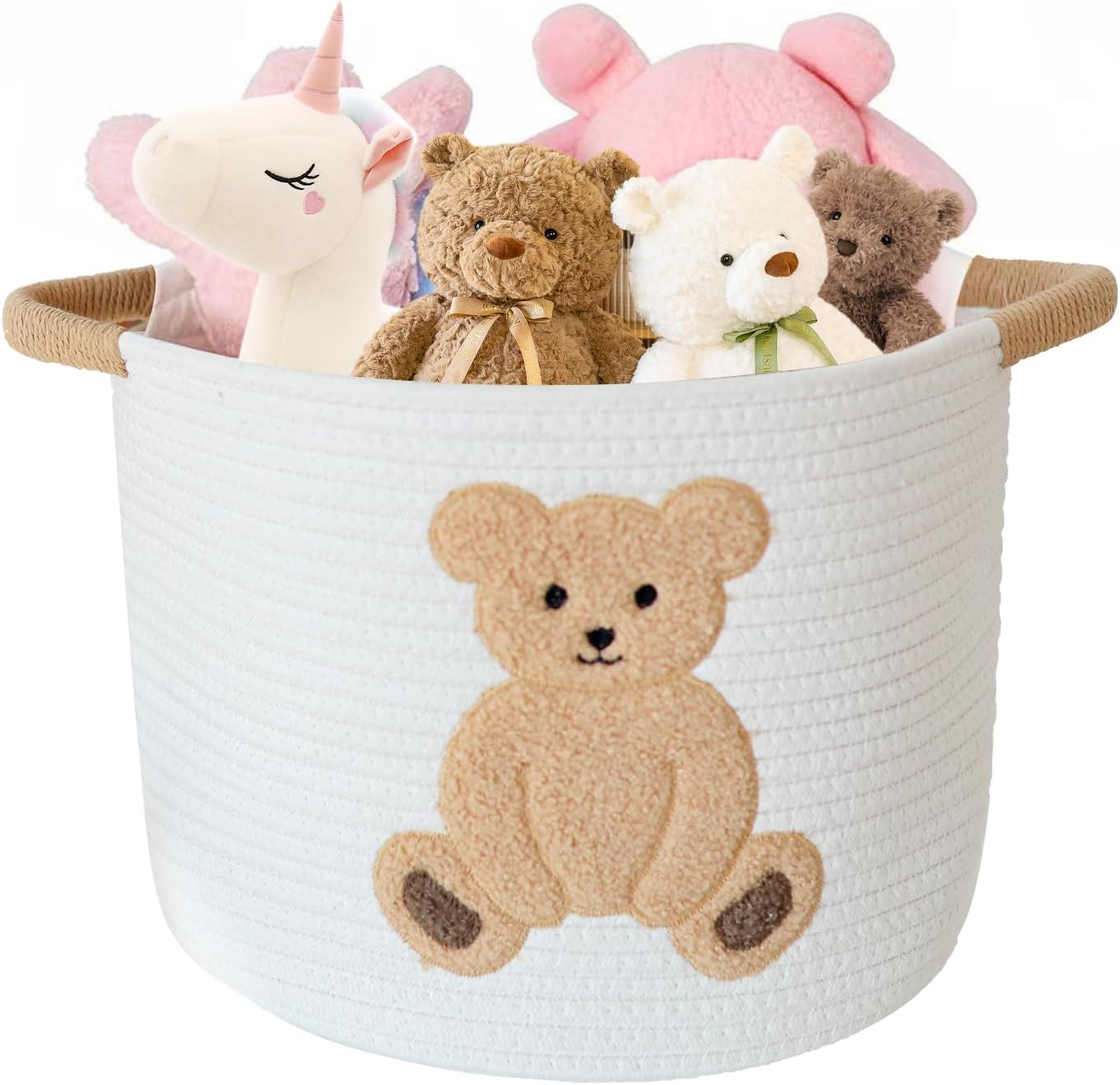 Large Blanket Baskets for Living Room Decor, Toy Storage Baskets Woven Cotton Rope Storage Basket for Kids, Dog Toys Organizer Clothes Hamper with Embroidery Decor for Nurserylaundry (Large, Giraffe)