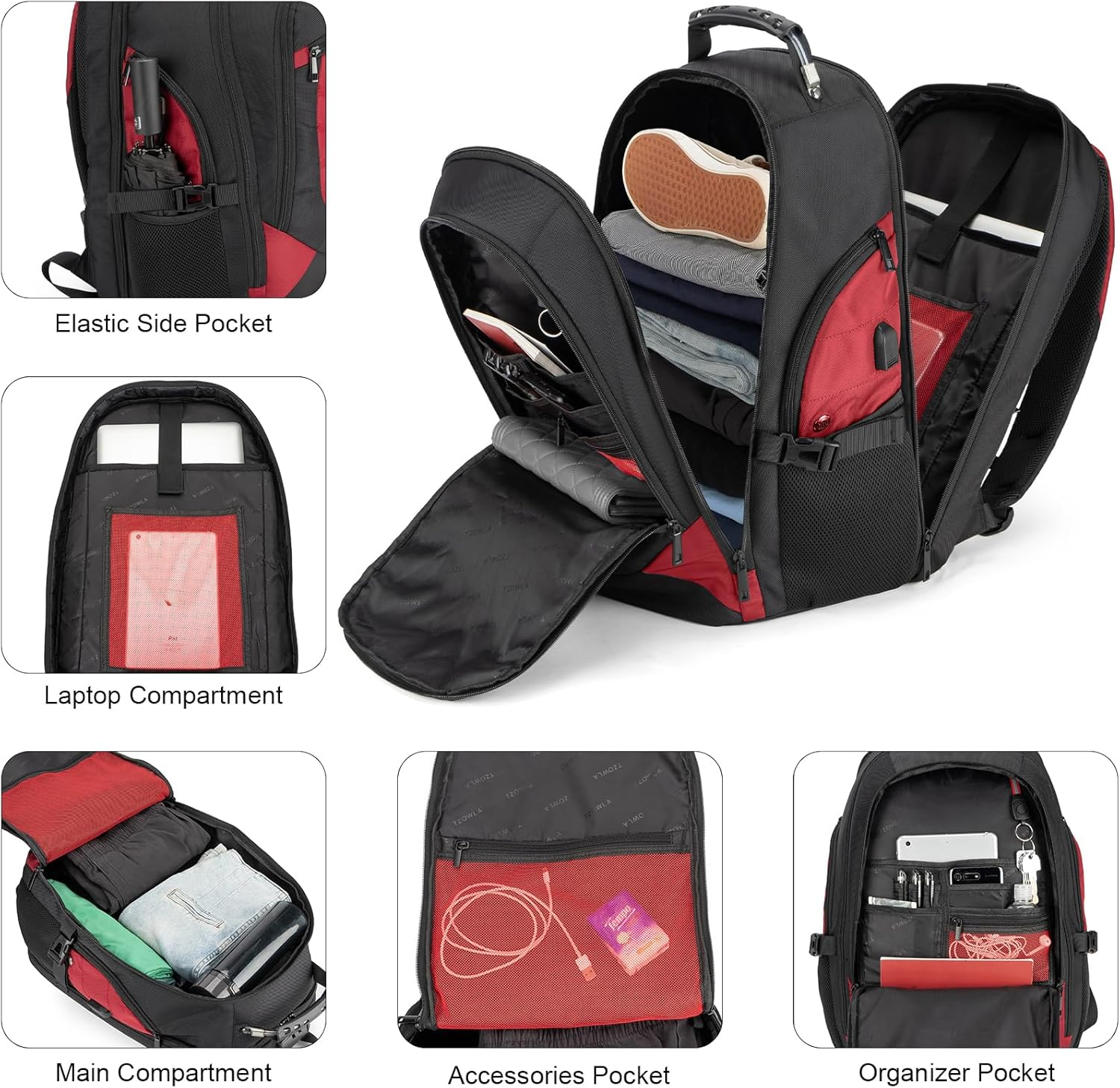 Tzowla Travel Laptop Backpack for Men&Women,17.3"Computer Water Resistant anti Theft TSA Friendly Backpacks with Lock and USB Charging Port,College Business Work Hiking Bookbag Daypack - Dark Grey image number 2