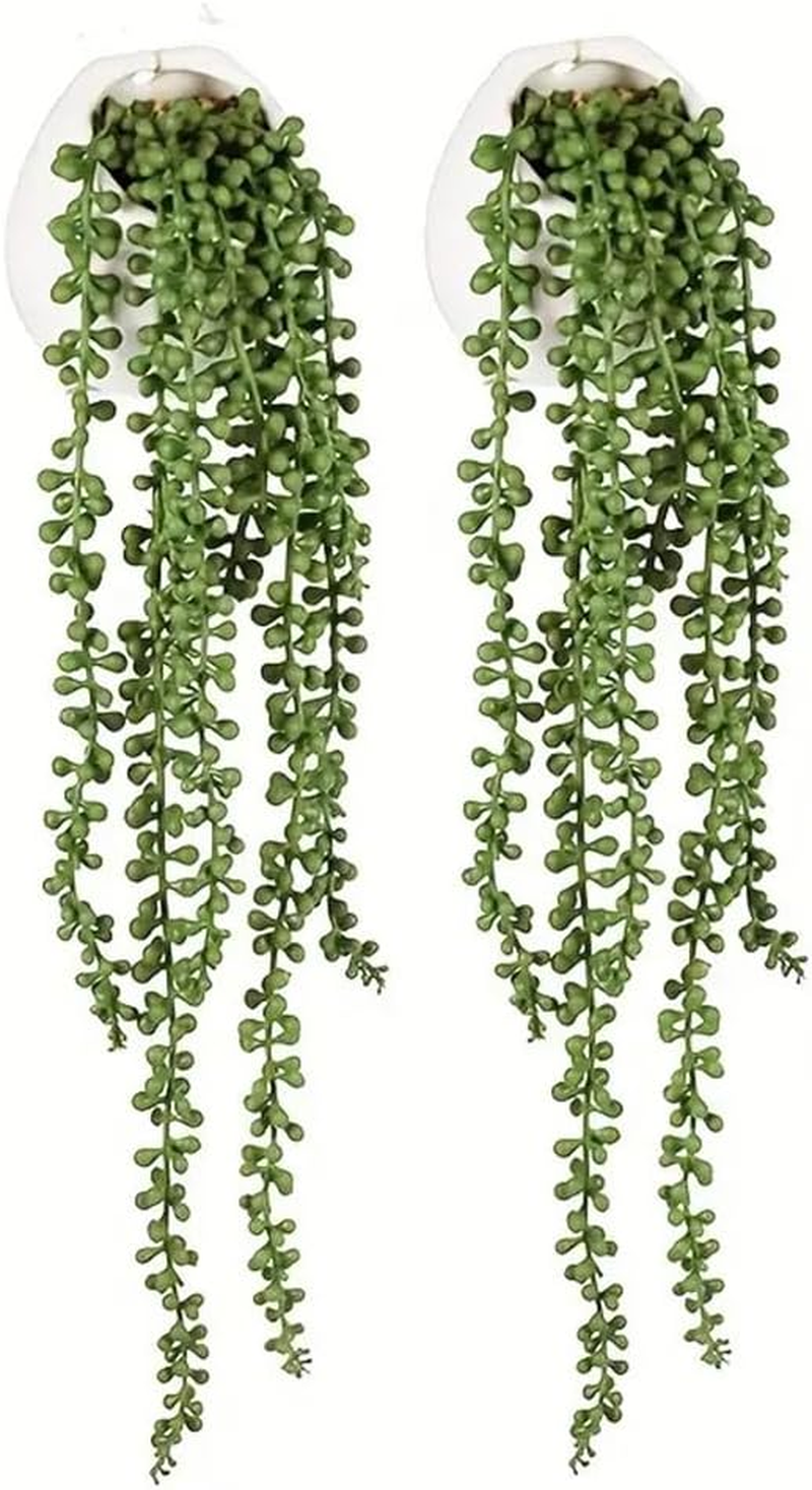 DWIND 2 PCS Artificial Succulents Hanging Plants Fake Pearl Bean Strings Lovers Tears Succulent Hanging Plants for Wedding, Home, Garden, Party, Office, Wall Decoration image number 4