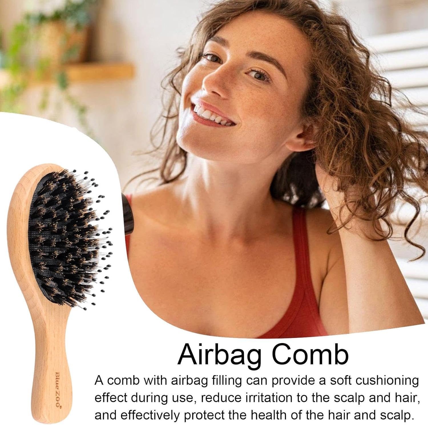 Wiroouia Fine Hair Brush for Women - Flyaway Hair Frizz Reduce Comb Boar Bristle with Massage Brush Wooden Handle | Personal Hairstyle Grooming Accessories for Hotel, Daily, School, Traveling image number 1