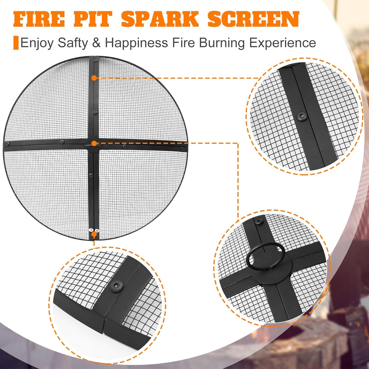 Suzile 22 Inch Heavy Duty Fire Pit Spark Screen round Mesh Fire Pit Cover Fire Pit Lid Fire Pit Mesh Screen with Handle and Lifter Tool for Outdoor Firepit Stove Fireplace (Black) image number 3