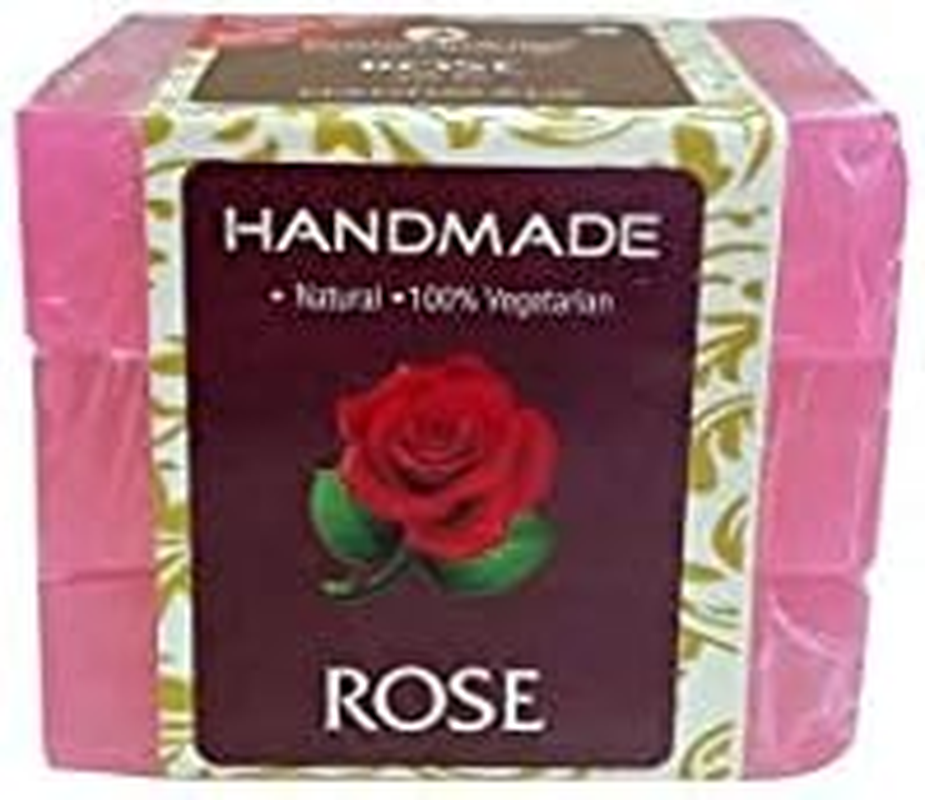 Natural Rose Handmade Bath Bar Soap | Pack of 3 | Kids Friendly | All Skin Types | Glycerine | Aloe Vera | Paraben & Sulphate Free | Vegan | Peta Certified | Indian Rose