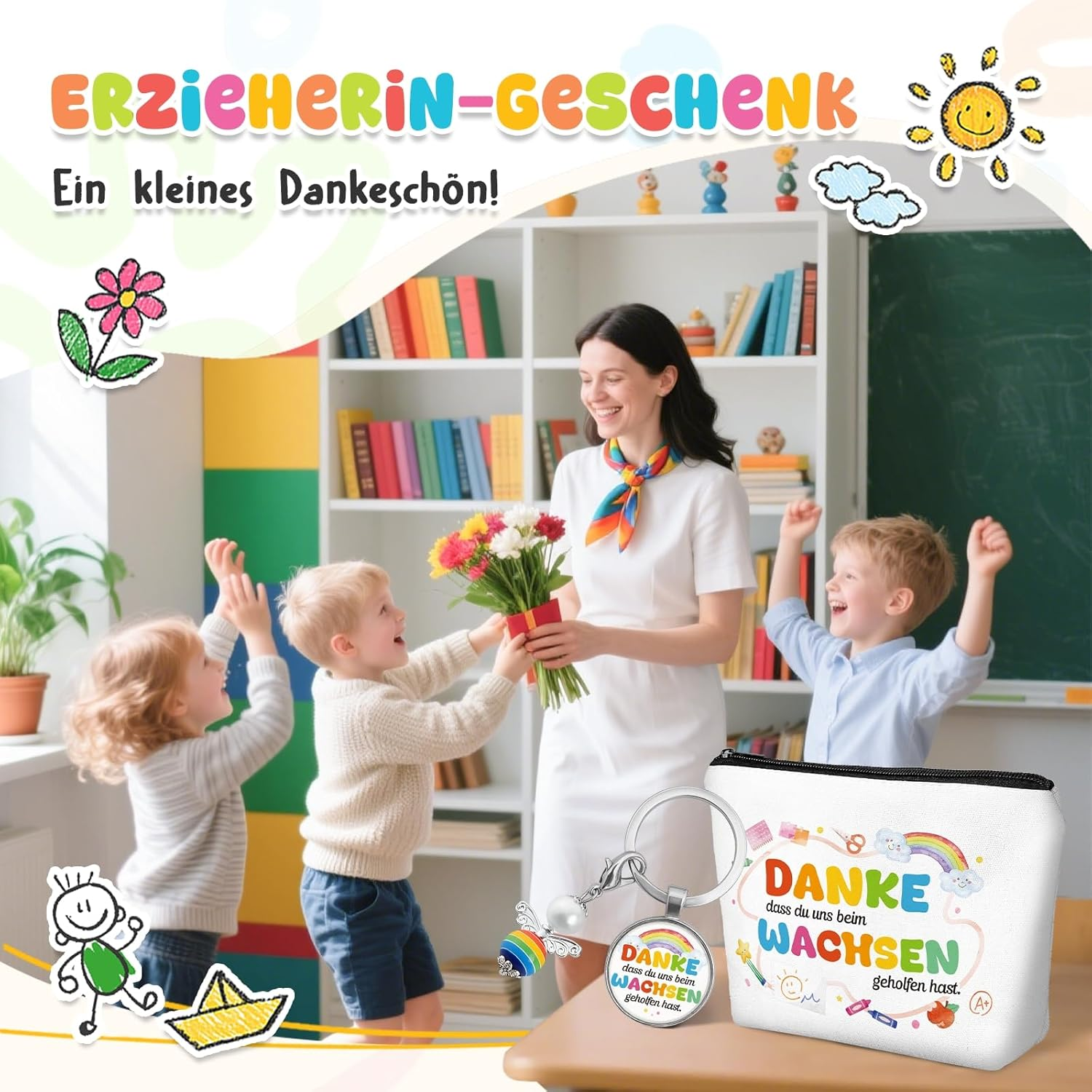 Teacher Canvas Cosmetic Bag with Keyring, 3 Sets image number 1