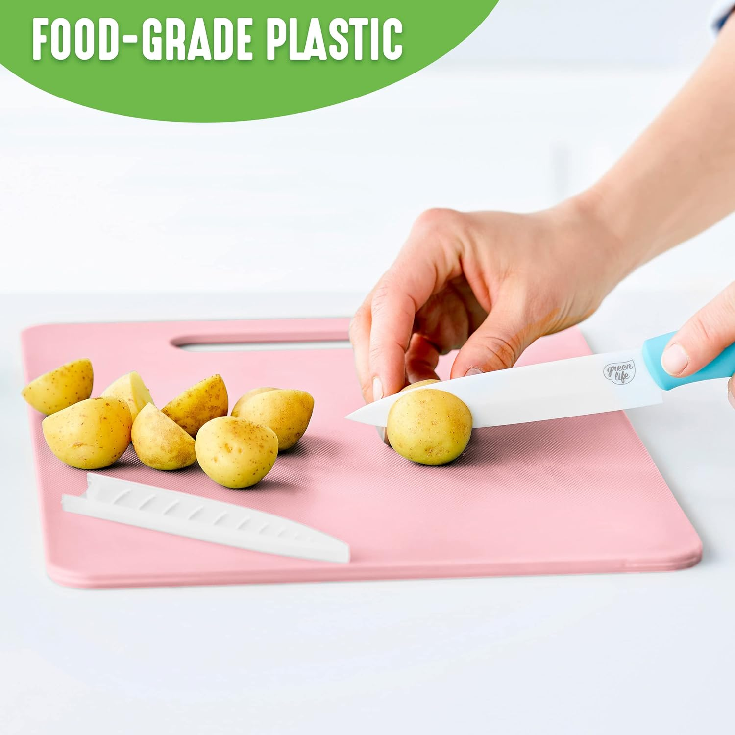 Greenlife 2 Piece Cutting Board Kitchen Set, Dishwasher Safe, Extra Durable, Soft Pink - Gray image number 6