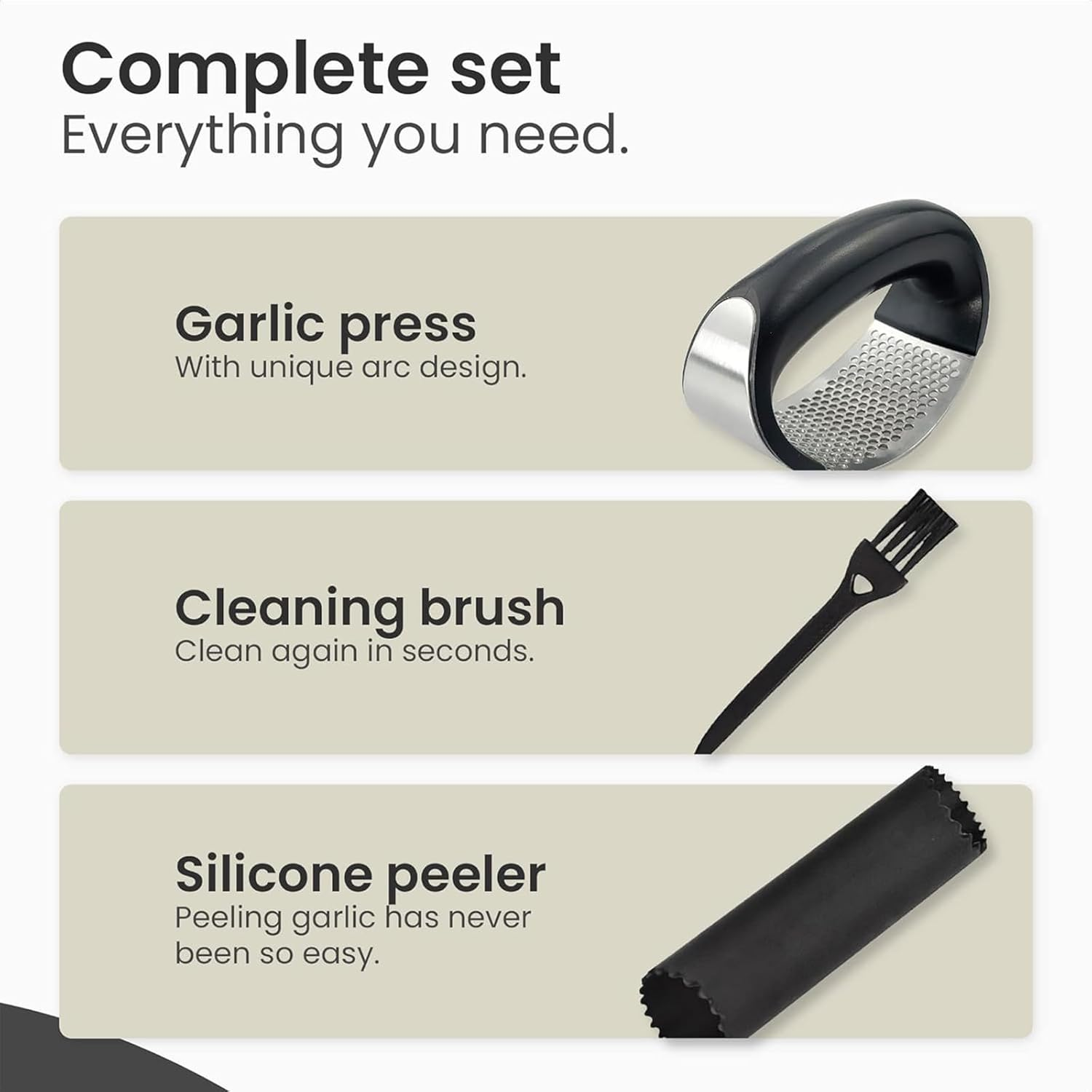 Garlic Press Rocker，Silicone Garlic Peeler，Stainless Steel Garlic Mincer Crusher - with Ergonomic Handle Silicone Tube Peeler and Cleaning Brush Tool image number 6