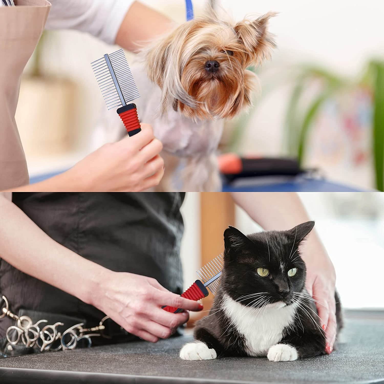 Dog Cat Comb, Bubuxy Pet Cat Dog Grooming Brush Pet Cat Dog Grooming Comb Trimmer Tool, Double Sided Fur Rake Tool image number 1