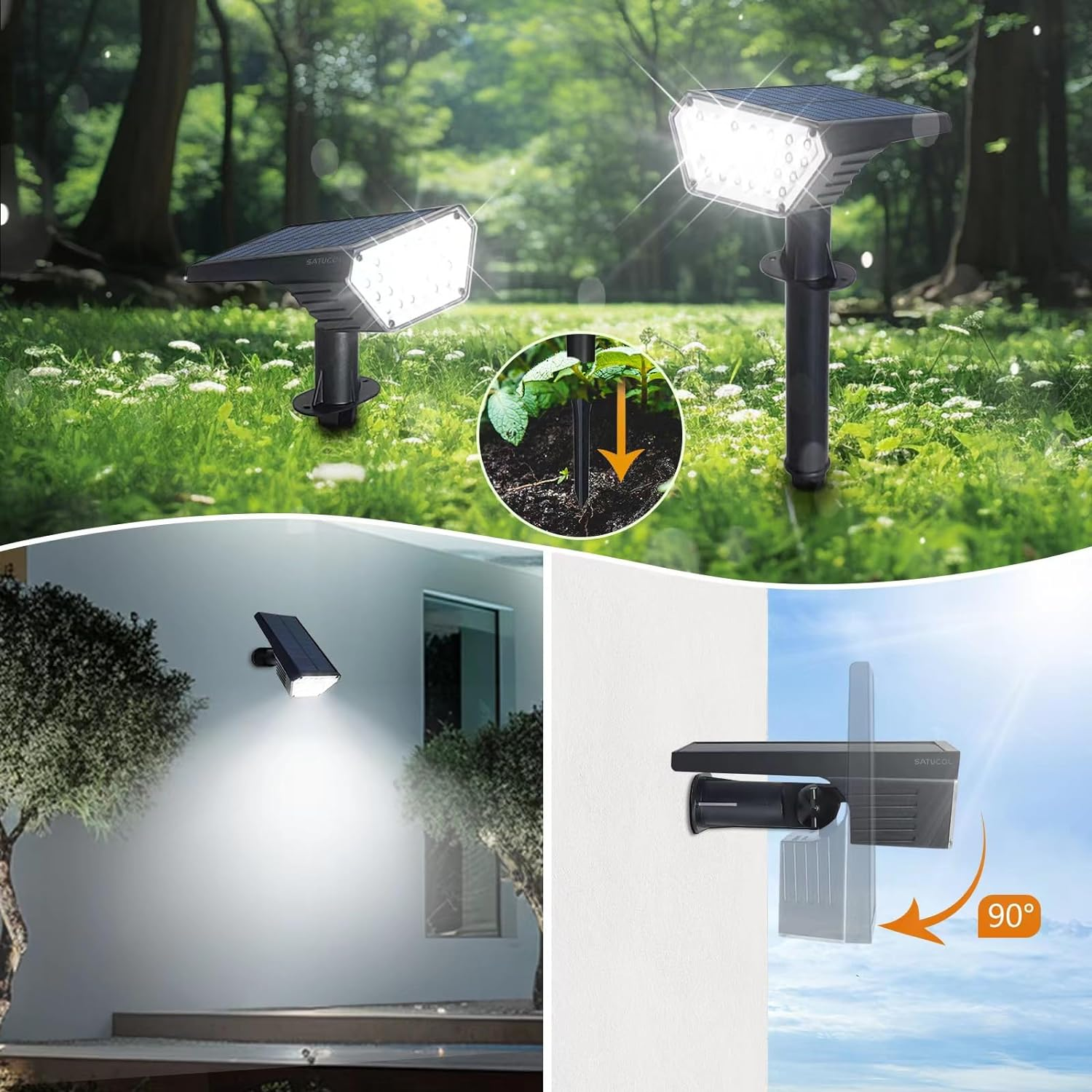 Satucol 10Pack Solar Spot Lights Outdoor,Auto On/Off Solar Lights Outdoor Waterproof Ip65,2-In-1 Solar Powered Outdoor Landscape Lighting,Solar Lights for outside Yard Garden Pathway (Cool White)