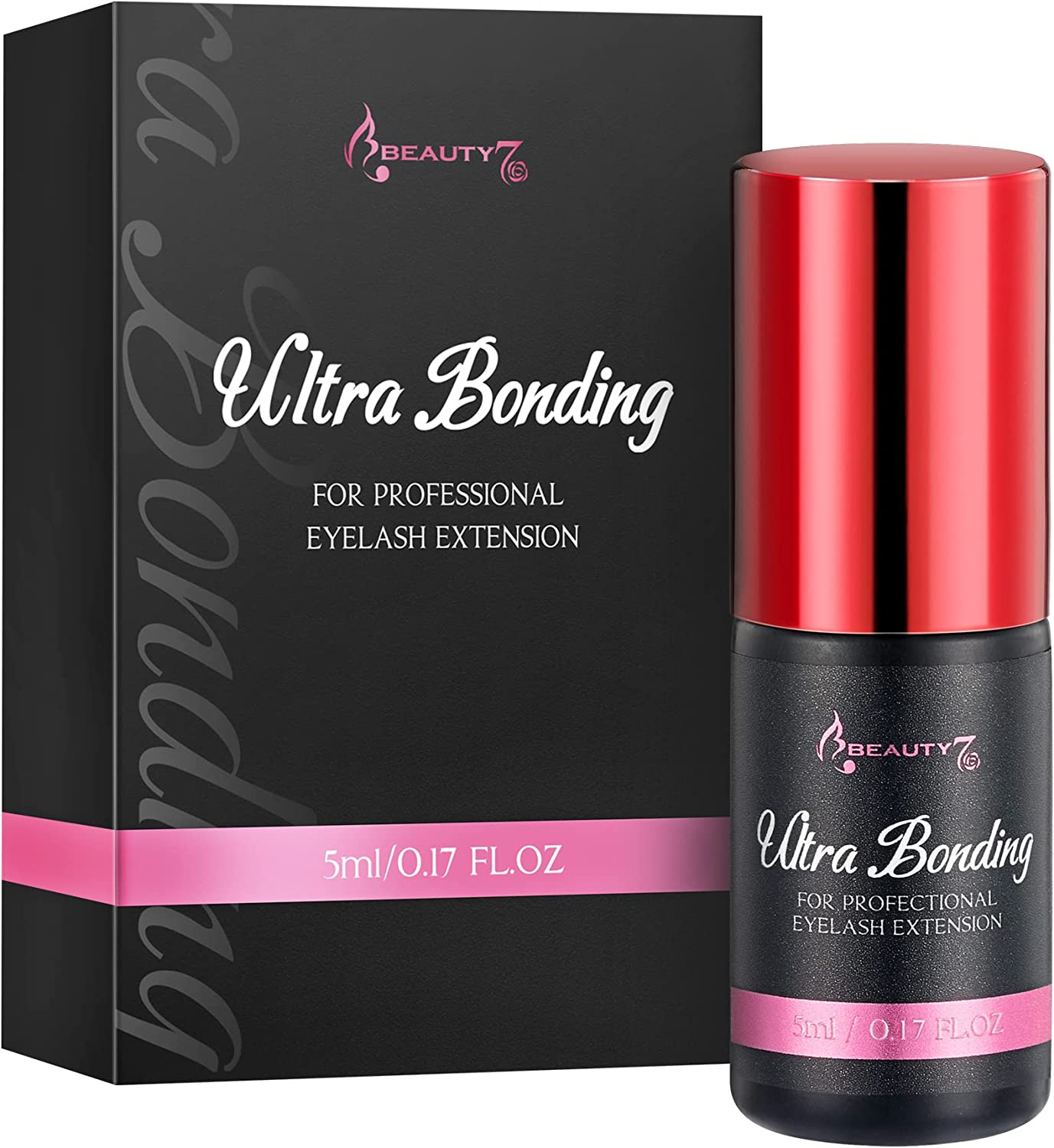 Beauty7 Professional Eyelash Extension Glue - Fast Instant 2-3S Ultra Bonding Adhesive for Semi-Permanent Lashes - 5Ml
