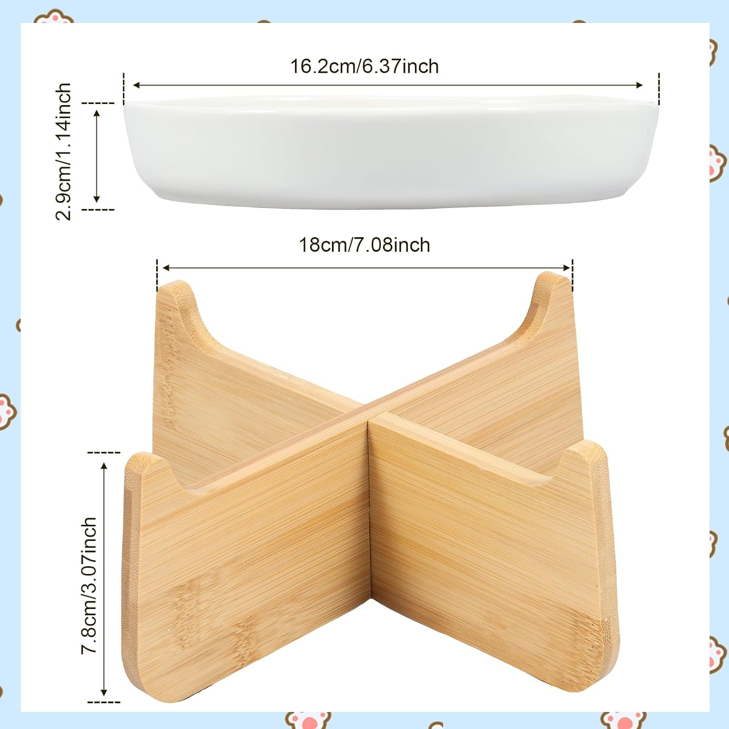 DJAPWPX Raised Cat Bowl with Wood Stand - Ceramic Elevated Cat Slow Feeder Bowl - anti Vomiting Non-Slip Slow Eating Dish Feeder (Light Green) - White image number 7